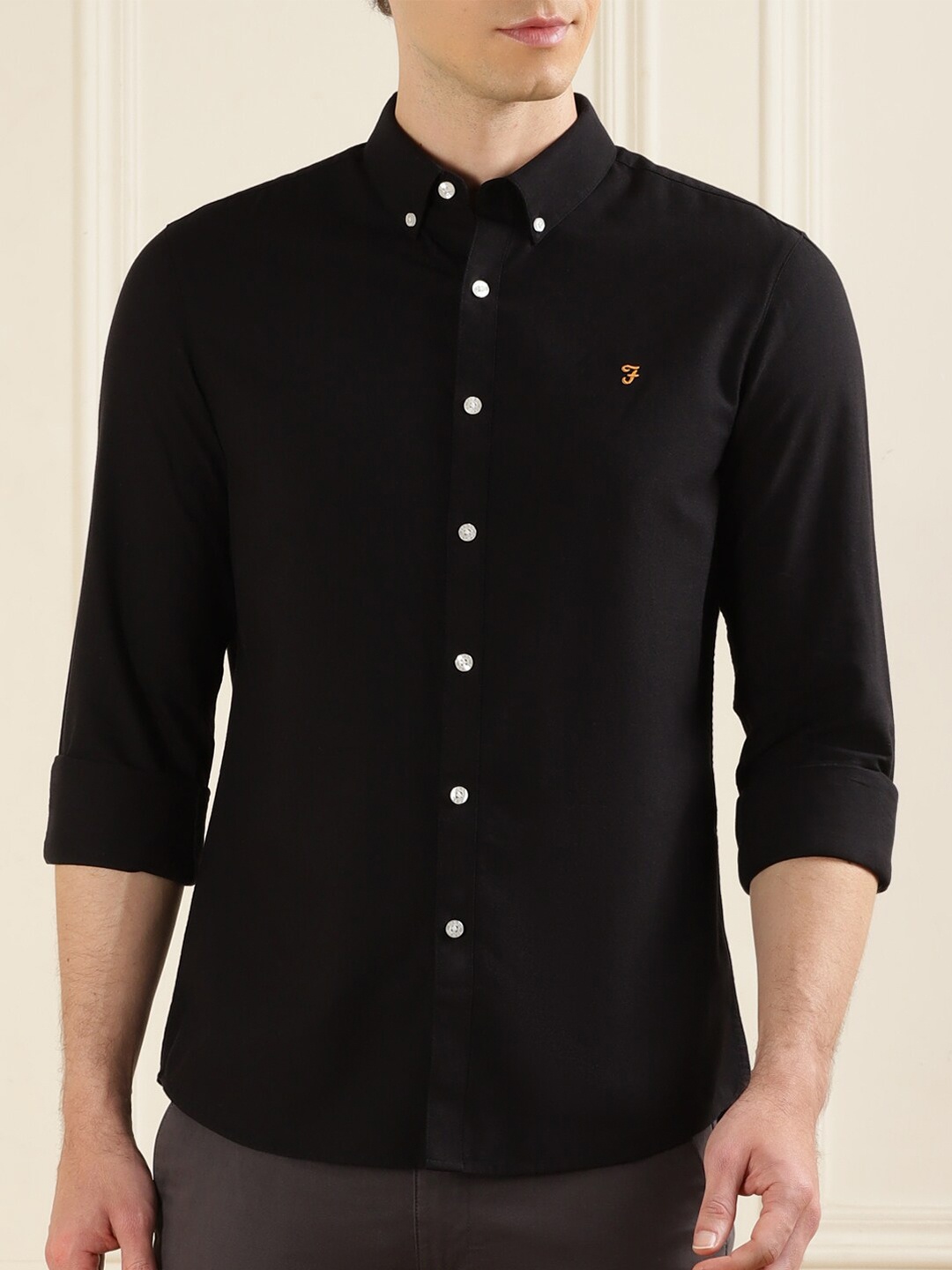 

Farah Slim Fit Button-Down Collar Pure Cotton Casual Shirt, Black