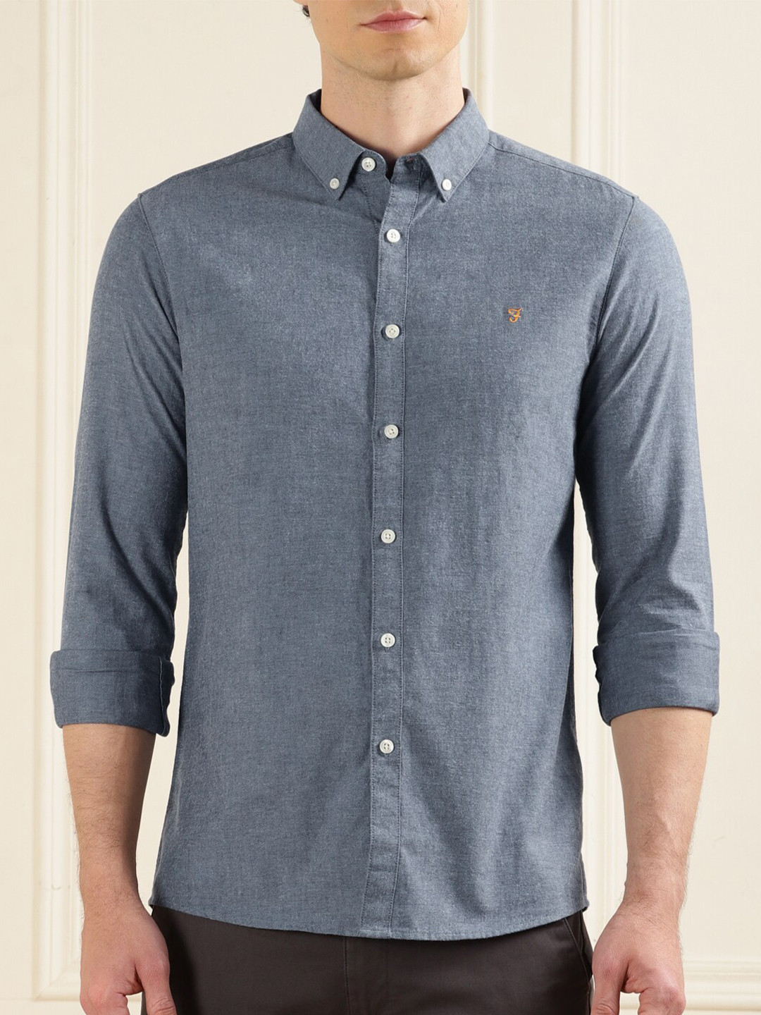 

Farah Slim Fit Button-Down Collar Pure Cotton Casual Shirt, Blue