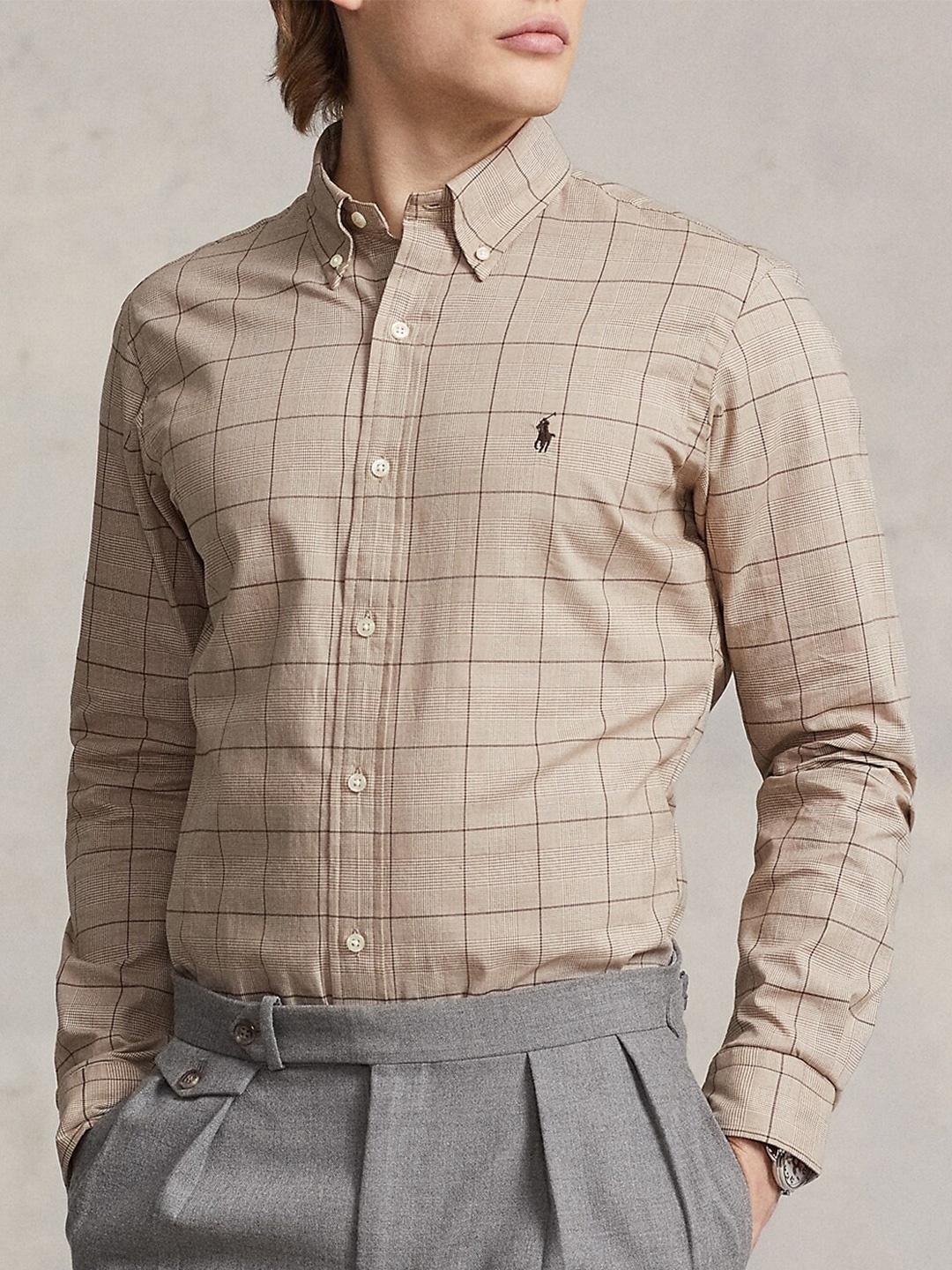 

Polo Ralph Lauren Custom Windowpane Checked Button Down Collar Pure Cotton Shirt, Brown