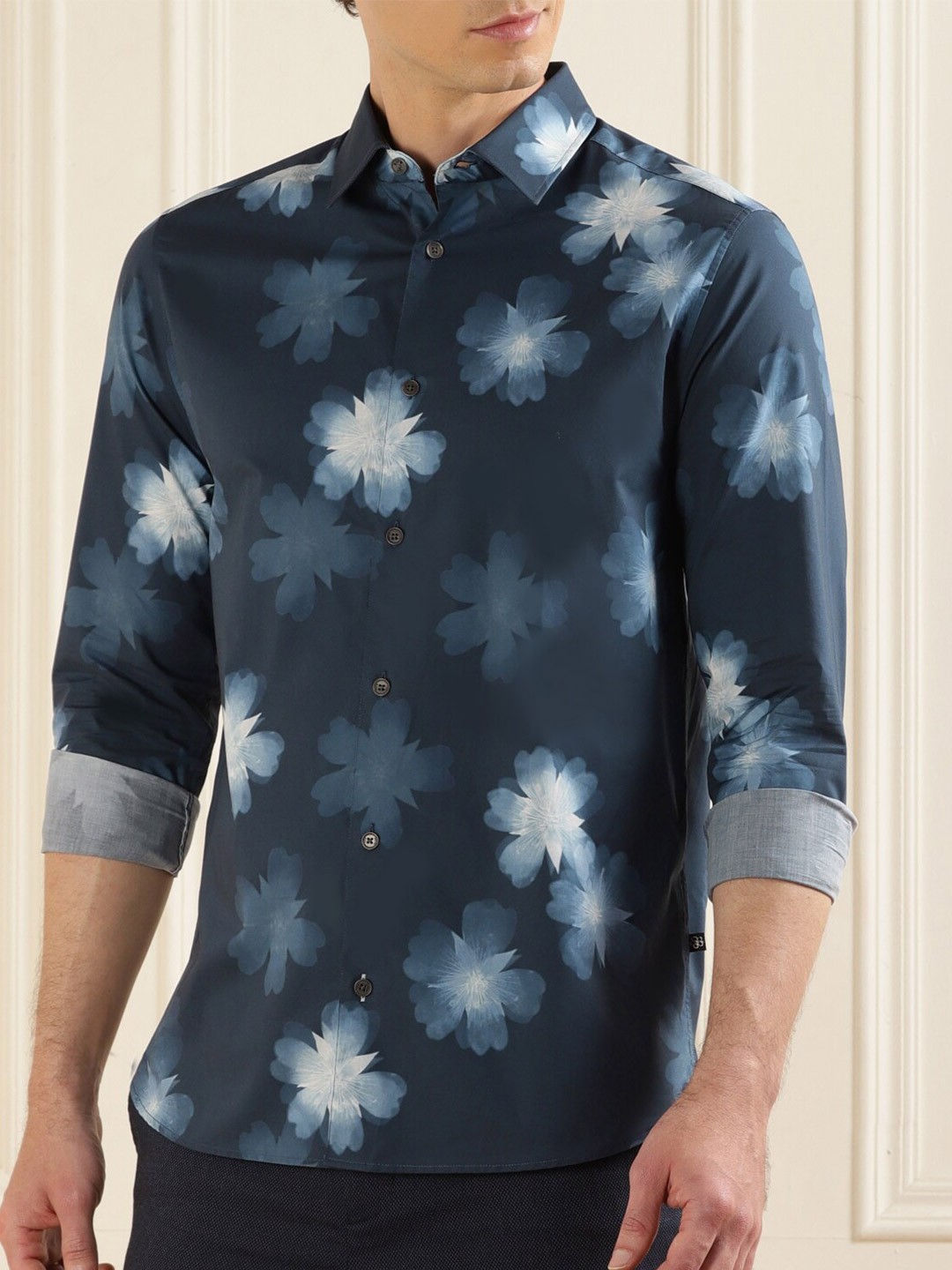 

Ted Baker Floral Printed Comfort Casual Pure Cotton Shirt, Navy blue