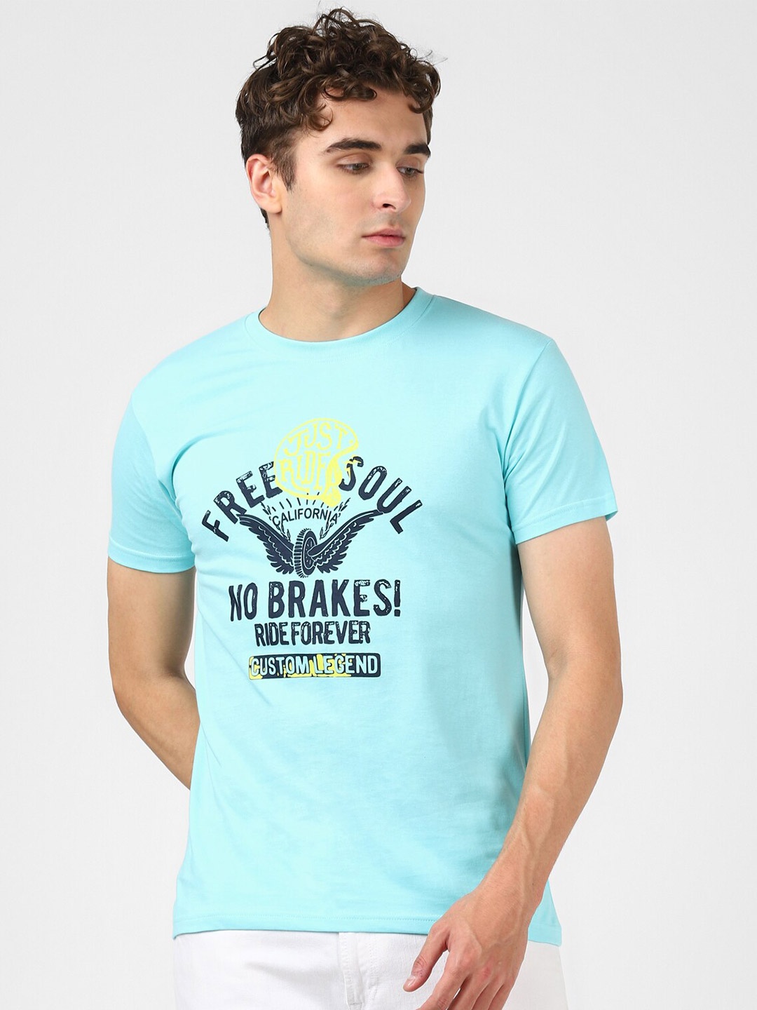

UrbanMark Typography Printed Pure Cotton T-Shirt, Blue