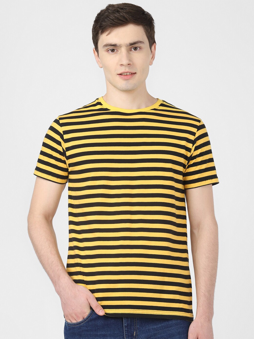 

UrbanMark Striped Pure Cotton T-Shirt, Yellow