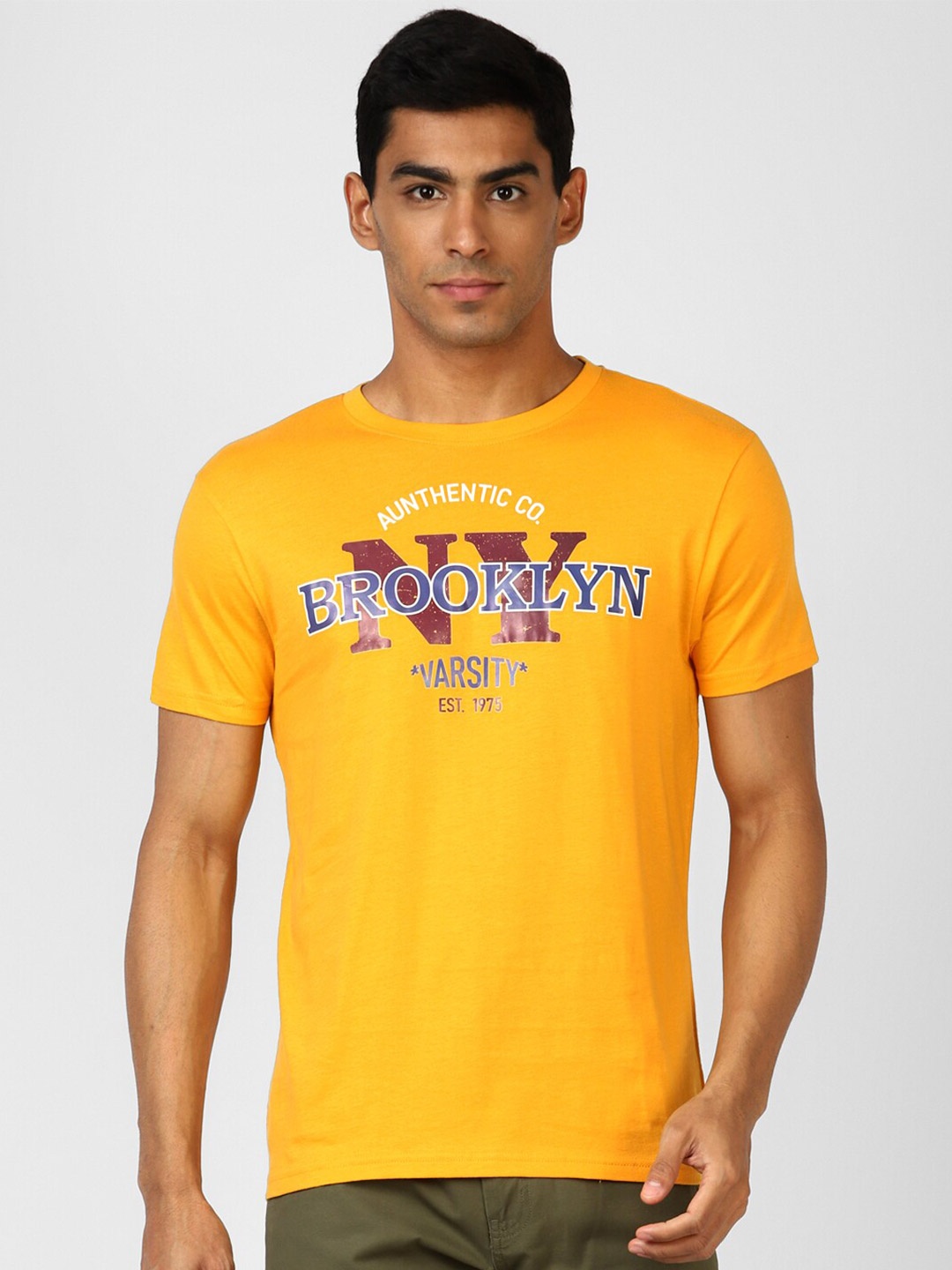 

UrbanMark Typography Printed Pure Cotton T-Shirt, Mustard