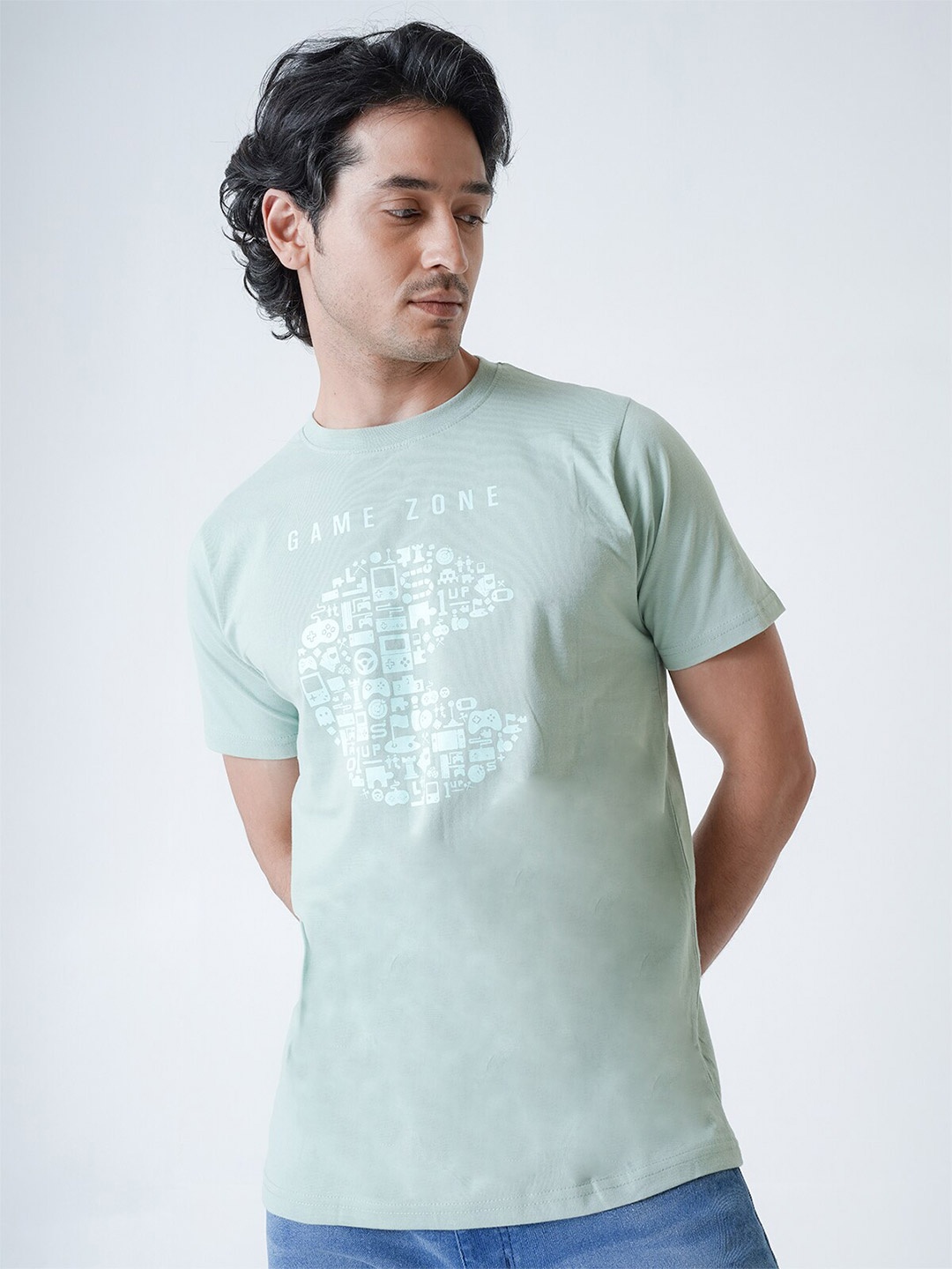 

UrbanMark Graphic Printed Pure Cotton T-Shirt, Sea green