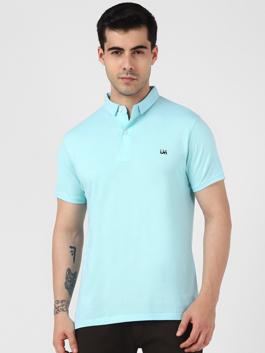 

UrbanMark Polo Collar Short Sleeves Pure Cotton Casual T-shirt, Blue