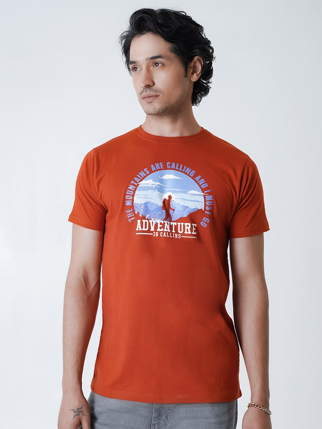 

UrbanMark Typography Printed Pure Cotton T-shirt, Rust