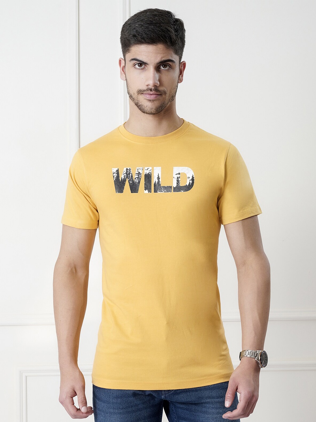 

UrbanMark Typography Printed Pure Cotton T-shirt, Mustard