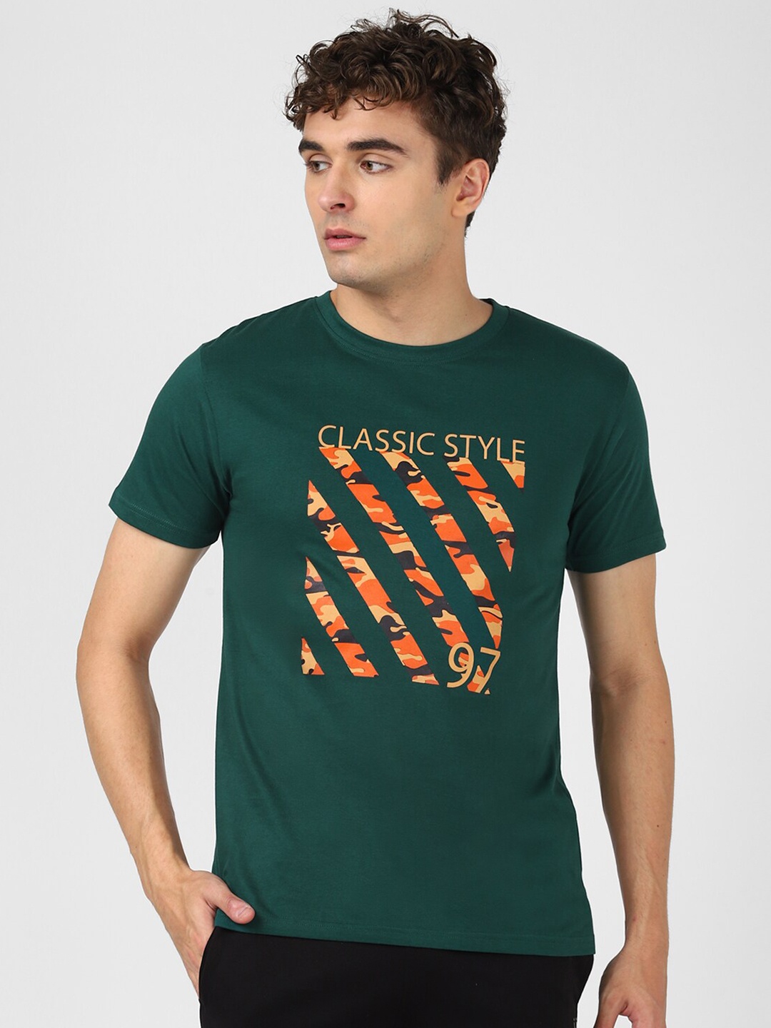 

UrbanMark Graphic Printed Pure Cotton T-Shirt, Green