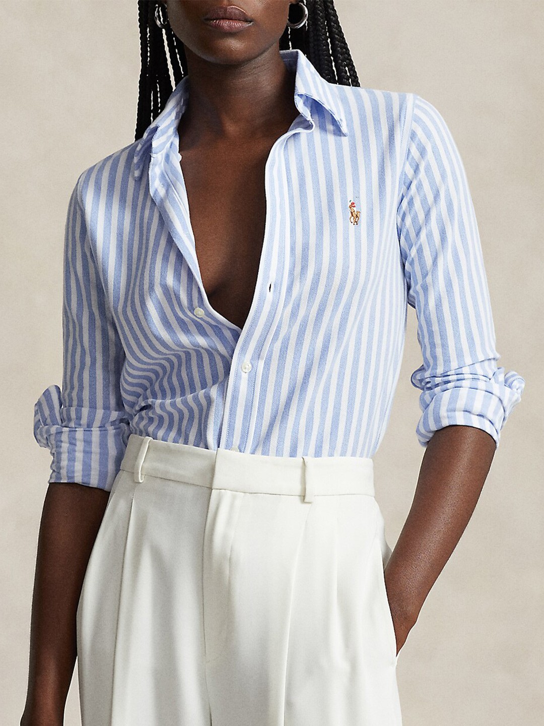 

Polo Ralph Lauren Classic Vertical Striped Button Down Collar Pure Cotton Shirt, Blue