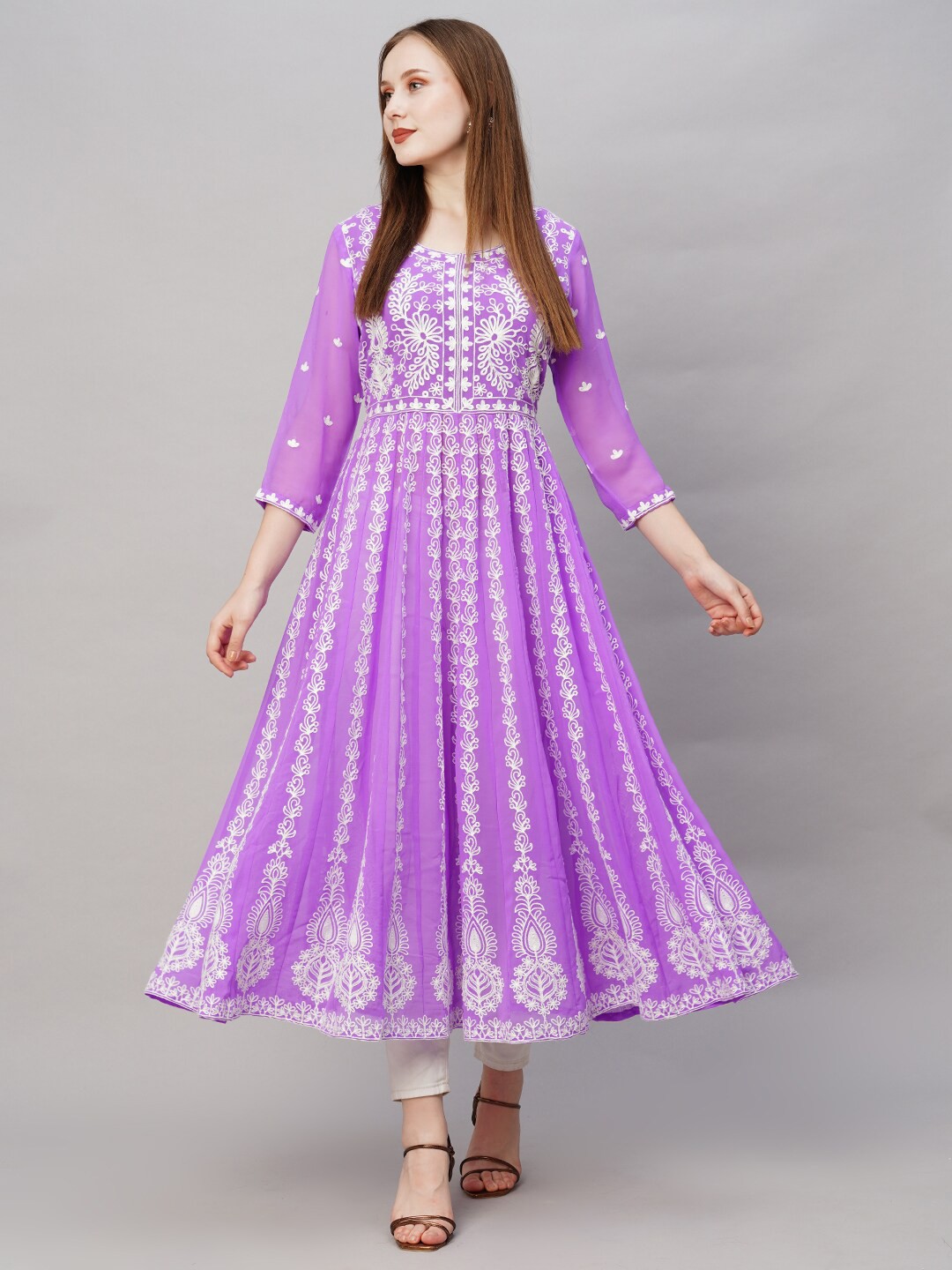 

KALINI Ethnic Motif Embroidered Anarkali Kurta, Purple