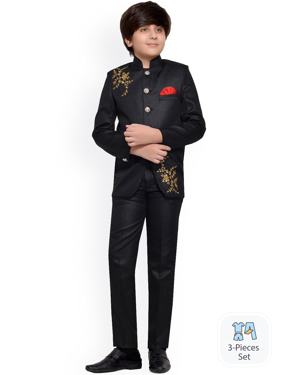 

BAESD Boys Mandarin Collar Blazer & Trouser Suit, Black