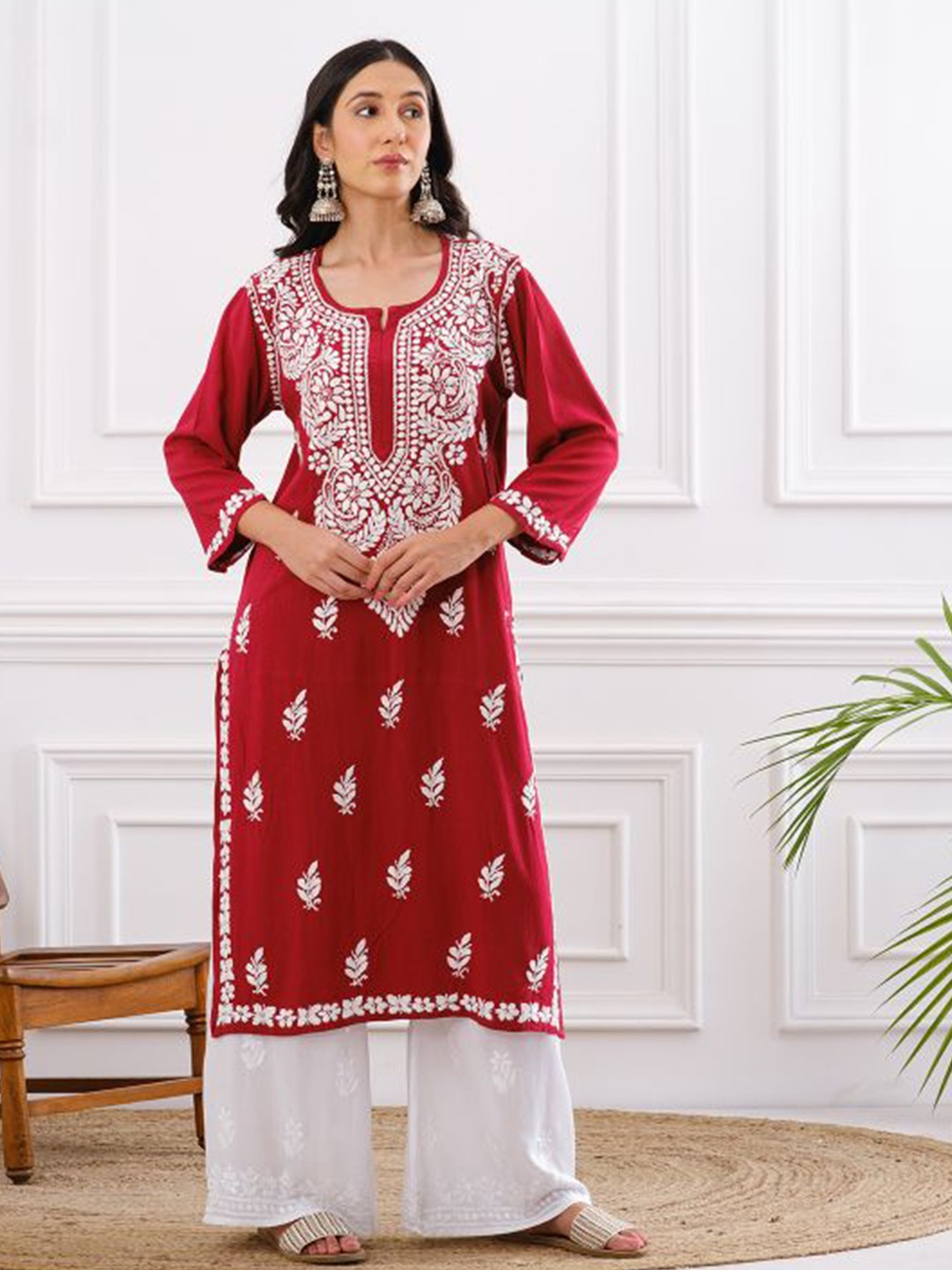 

Chowkhat Ethnic Motifs Embroidered Pure Cotton Straight Kurta, Maroon
