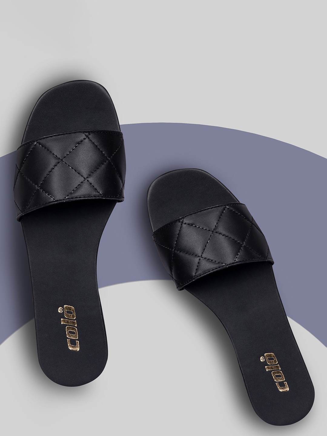 

Colo Stitch Detail Open Toe Flats, Black