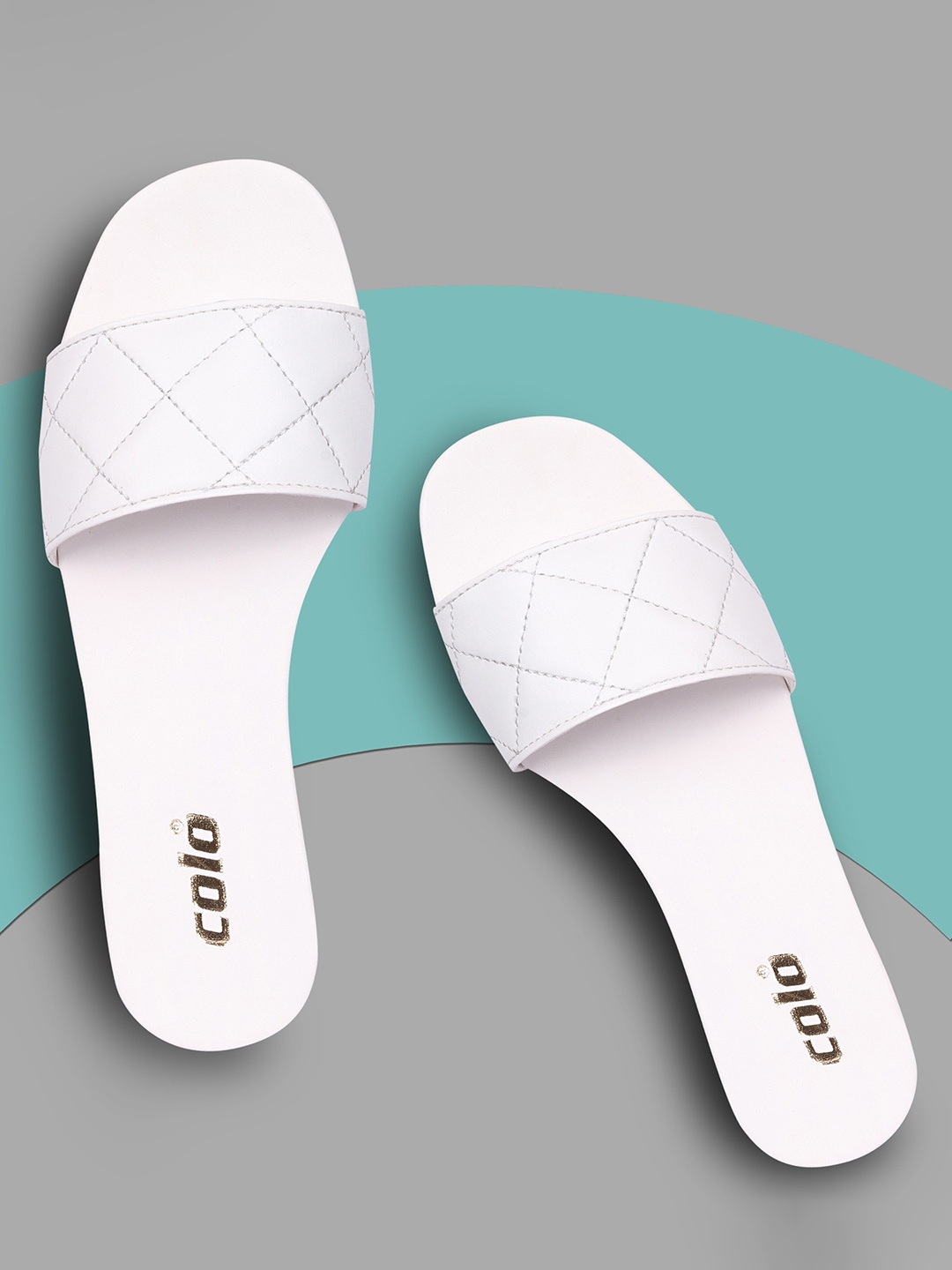 

Colo Stitch Detail Open Toe Flats, White