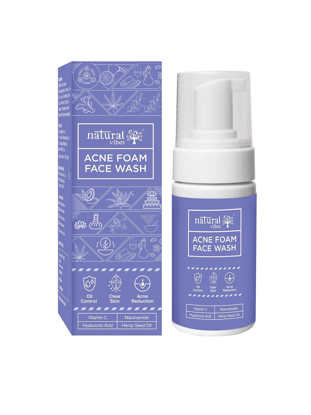 

natural vibes Anti Acne Foam Face Wash with Vitamin C -125ml, Blue