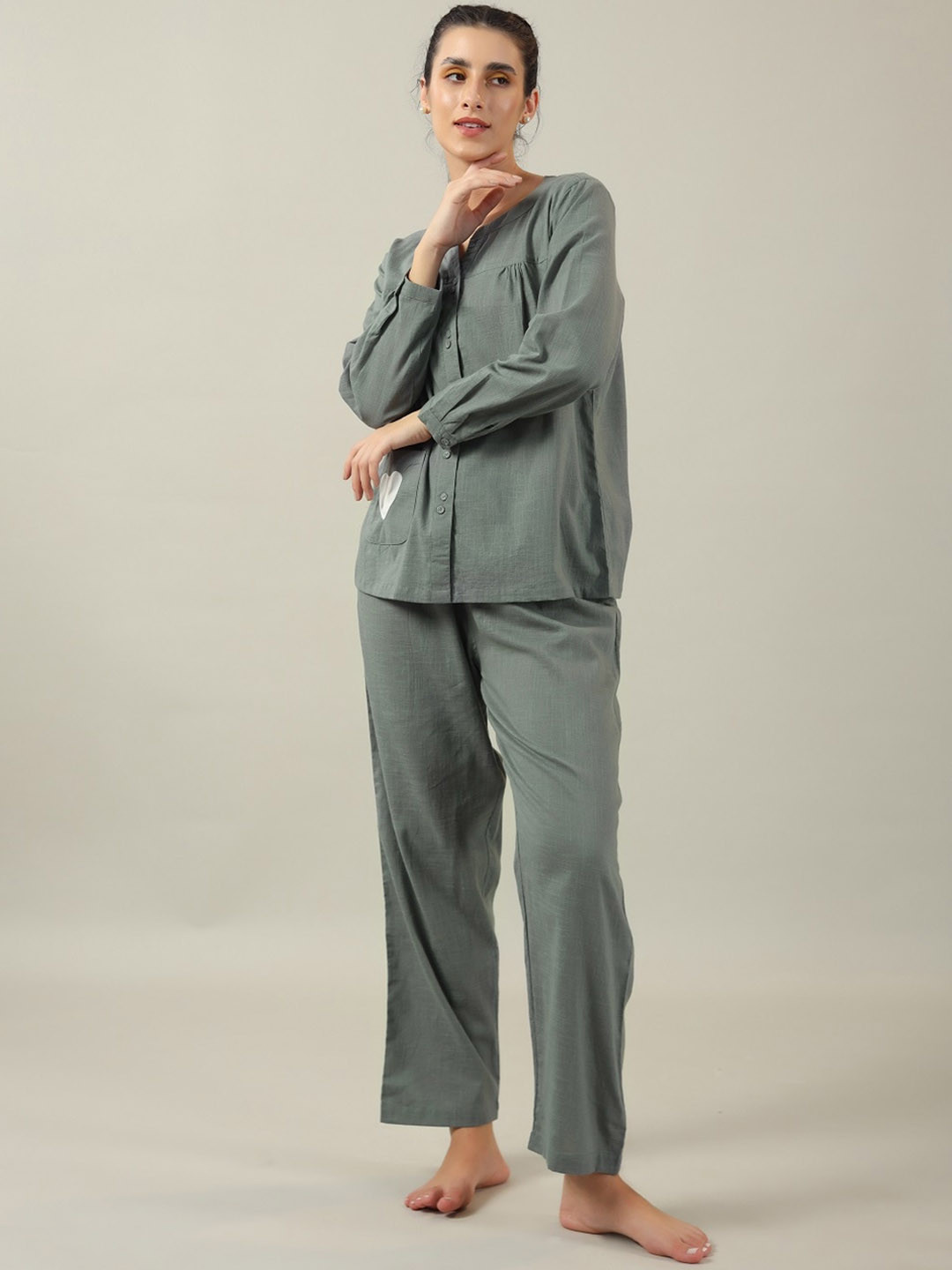 

SANSKRUTIHOMES Green Pure Cotton Night suit, Grey