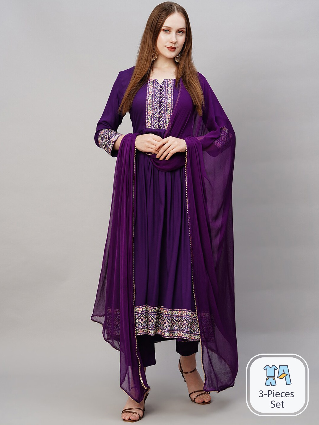 

KALINI Regular Kurta With Trousers & Dupatta, Purple