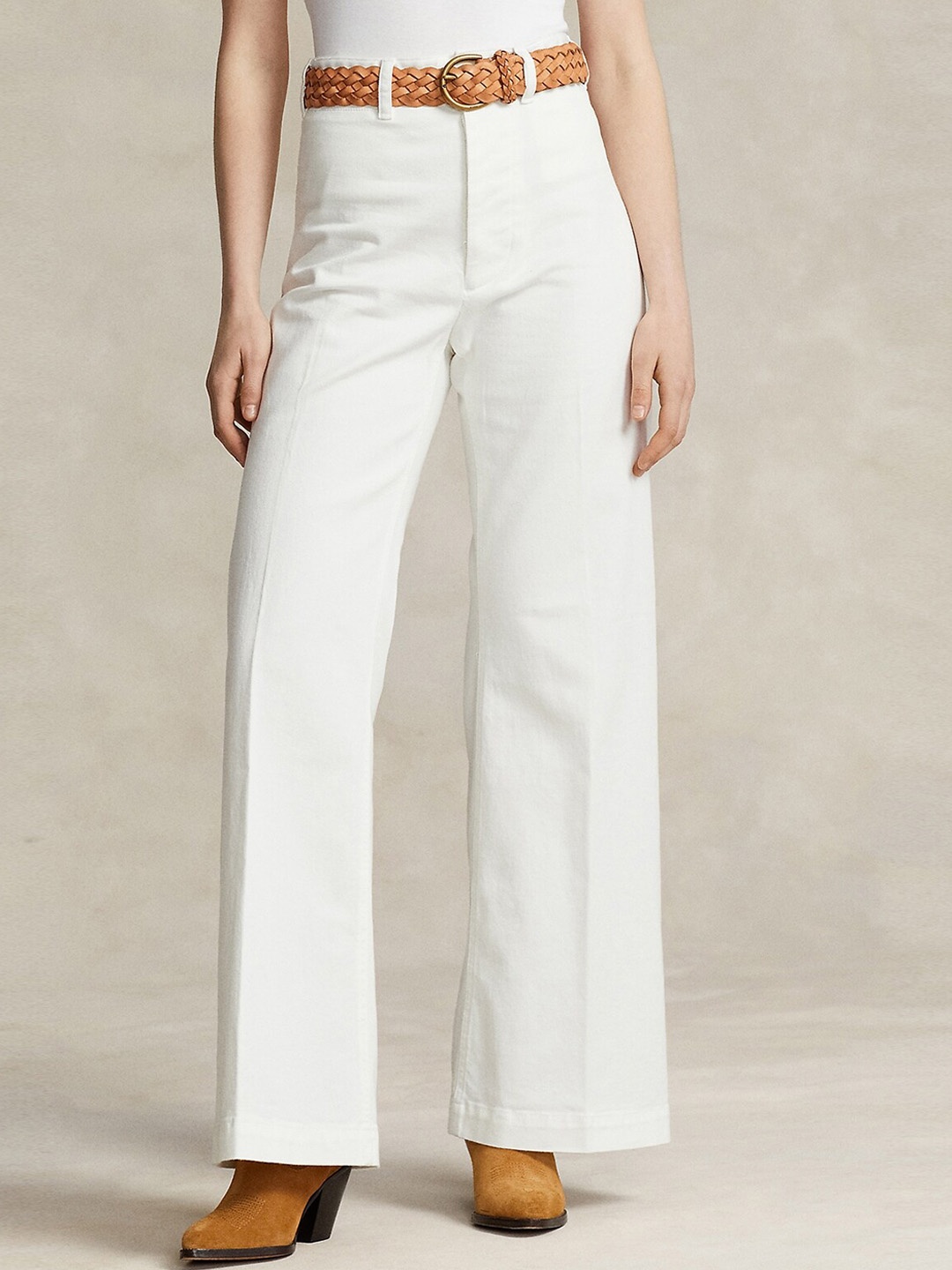 

Polo Ralph Lauren Women Relaxed Mid Rise Parallel Trousers, Off white