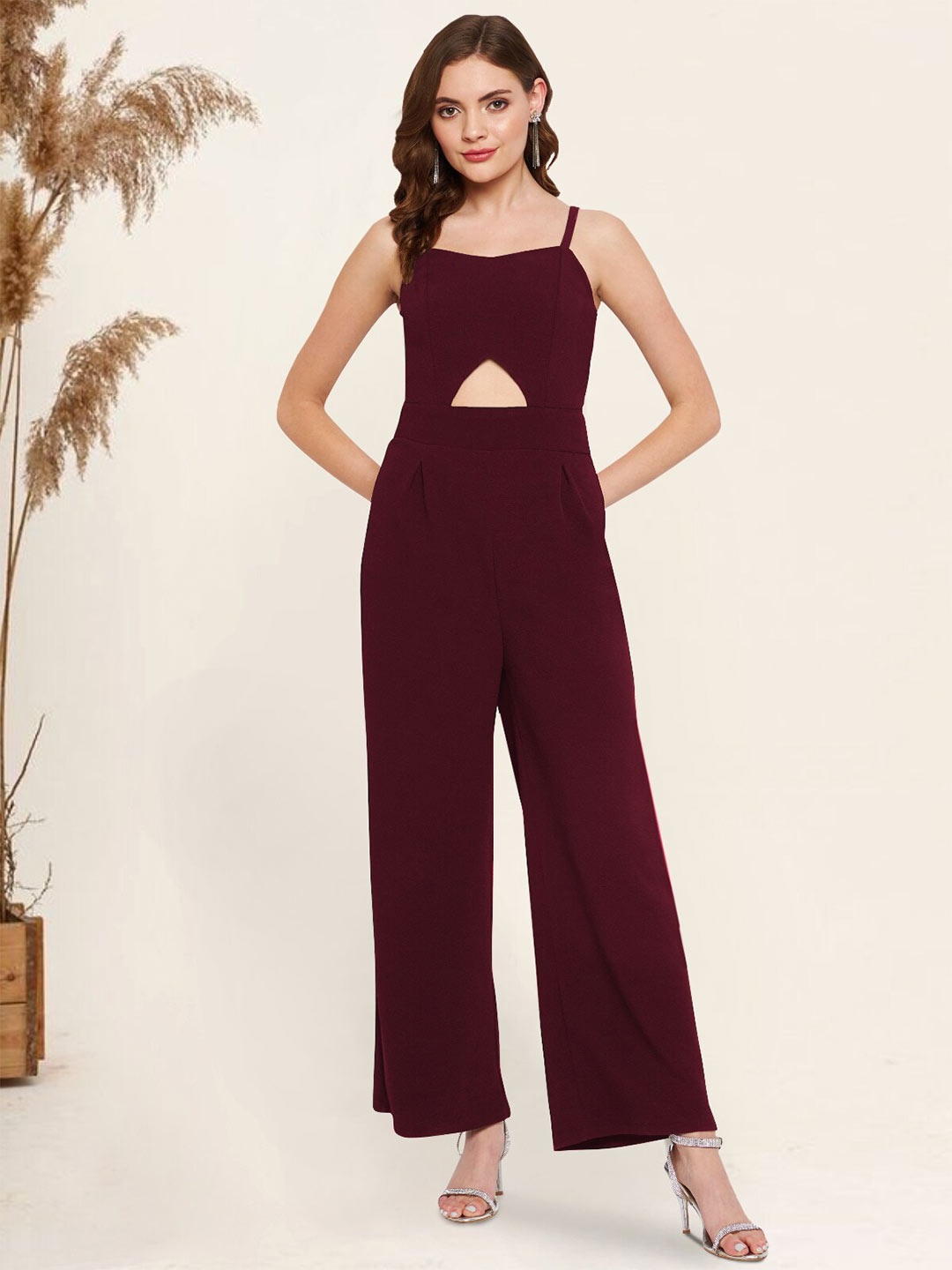 

Martini Shoulder Straps Basic Jumpsuit, Burgundy