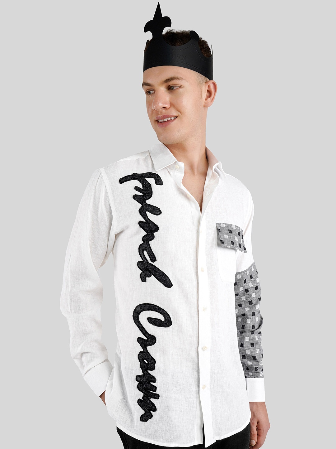 

FRENCH CROWN Typography Printed Standard Twill Pure Cotton Casual Shirt, White