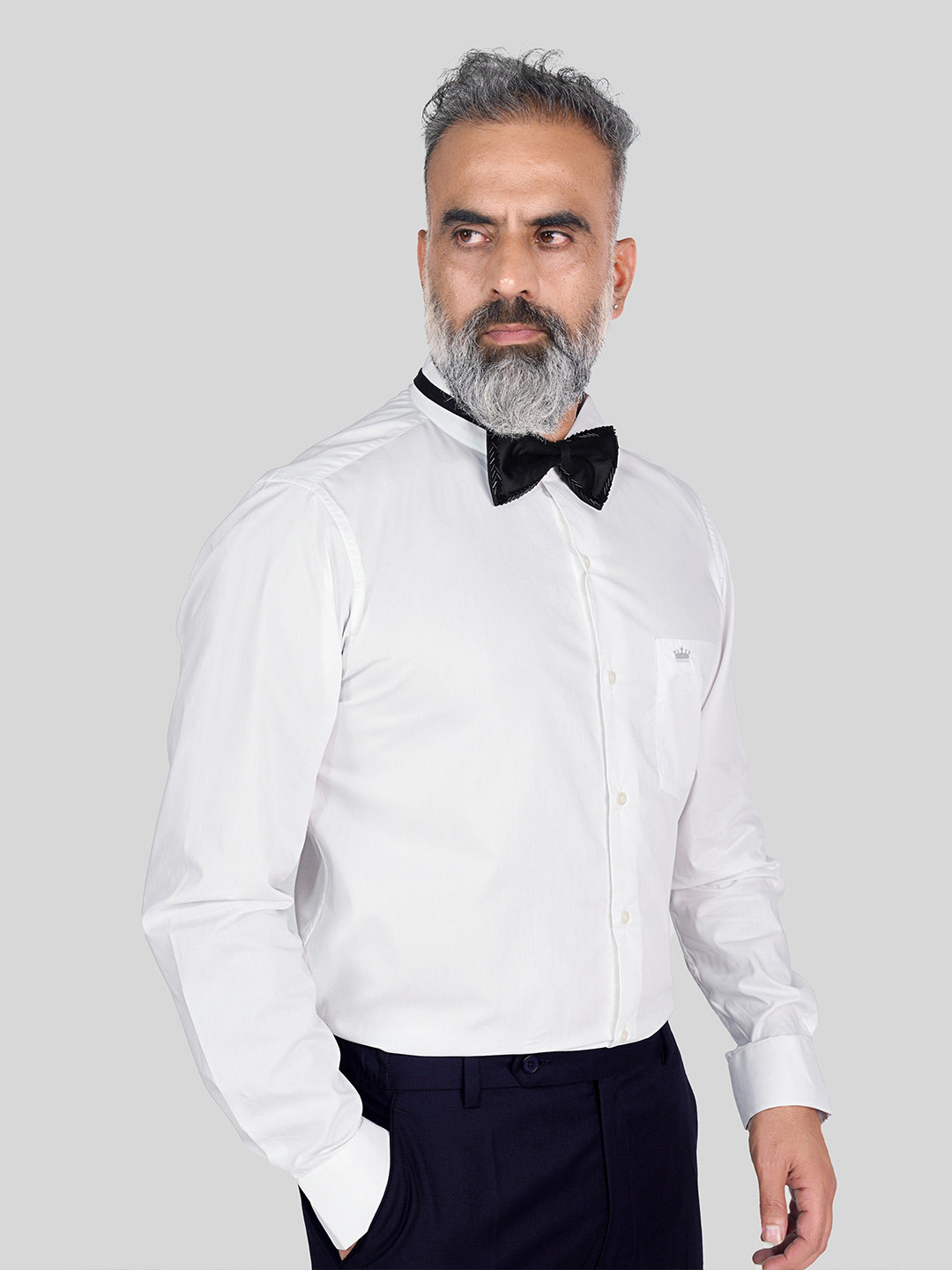 

FRENCH CROWN Spread Collar Standard Fit Twill Cotton Formal Shirt, White