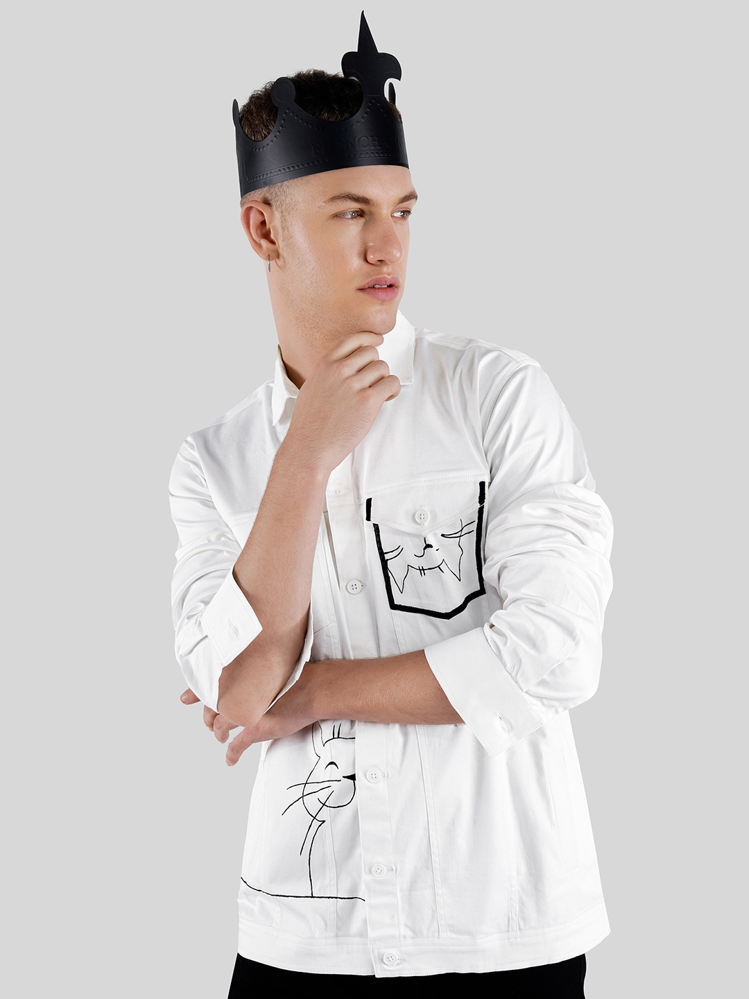 

FRENCH CROWN Graphic Printed Standard Twill Pure Cotton Casual Shirt, White