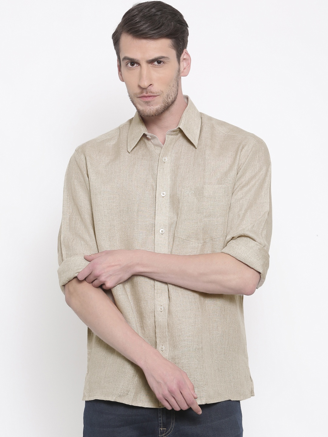 

ColorPlus Men Beige Classic Fit Solid Casual Shirt