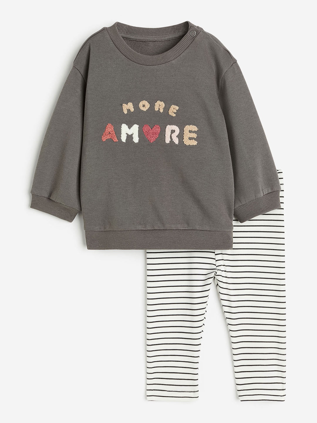 

H&M Girls 2-Piece Printed Cotton Set, Grey