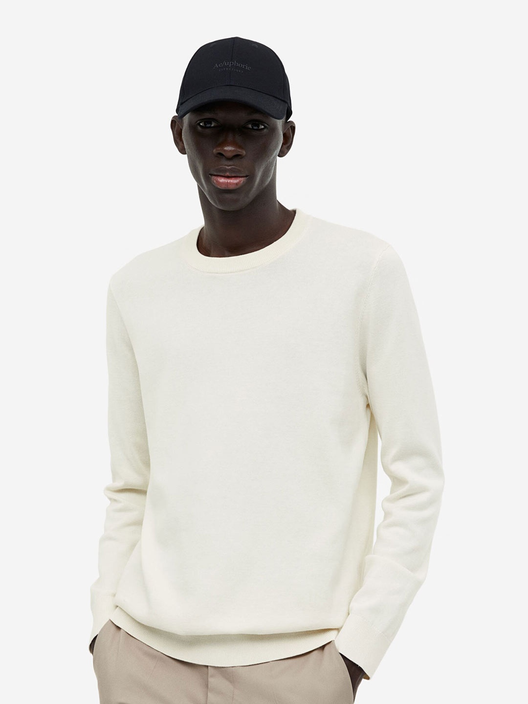 

H&M Slim-Fit Fine-Knit Cotton Jumper, White