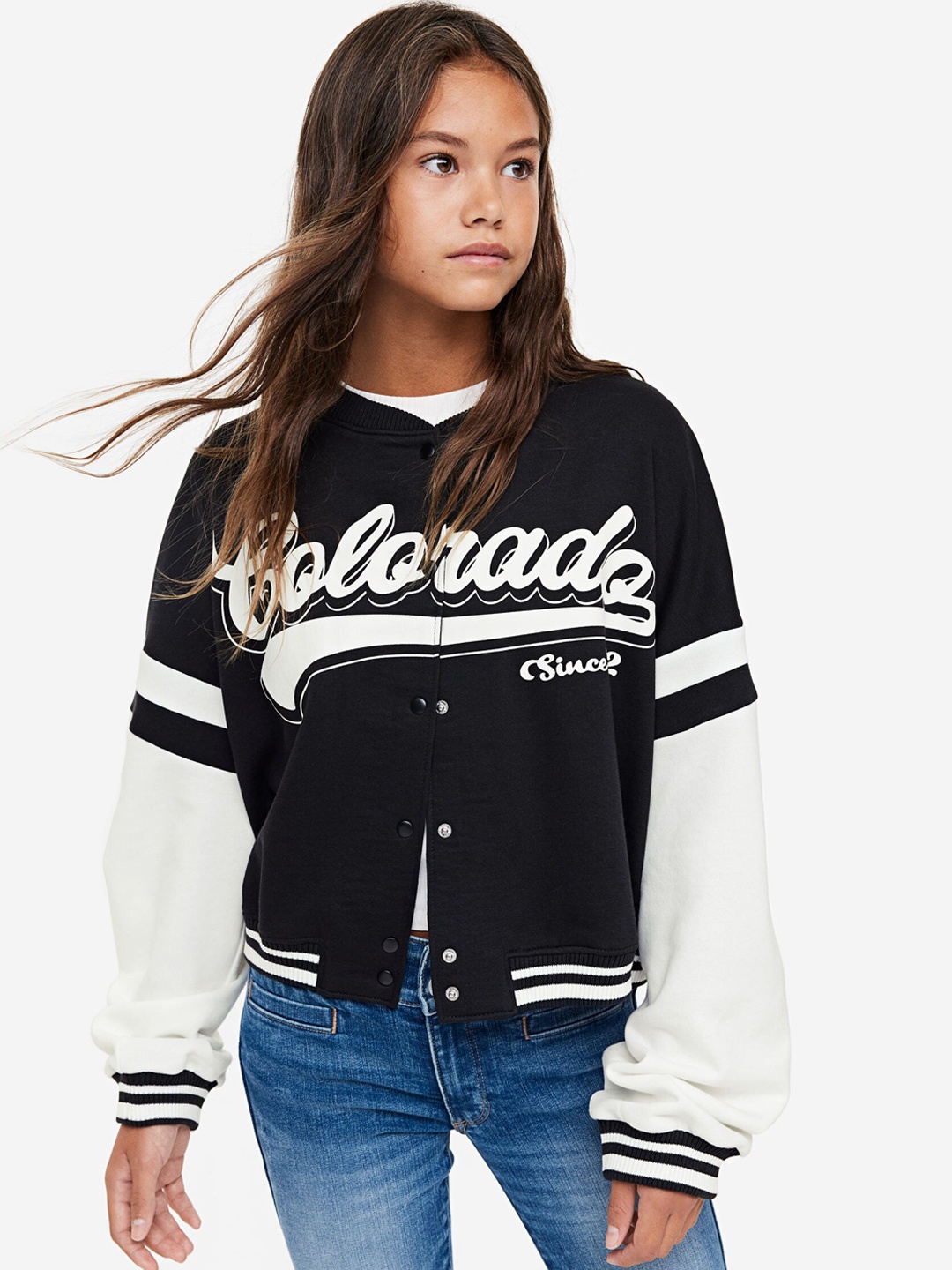 

H&M Girls Oversized Baseball Jacket, Black