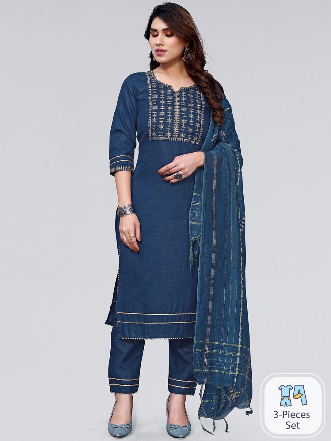 

KALINI Women Yoke Design Sequinned Kurta with Trousers & With Dupatta, Navy blue