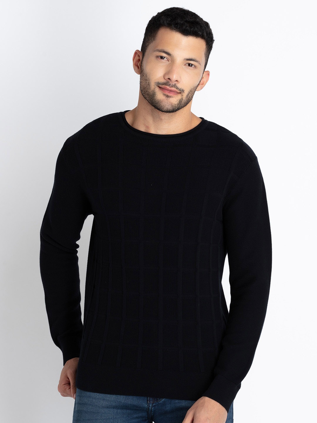 

Status Quo Cotton Pullover Sweater, Navy blue