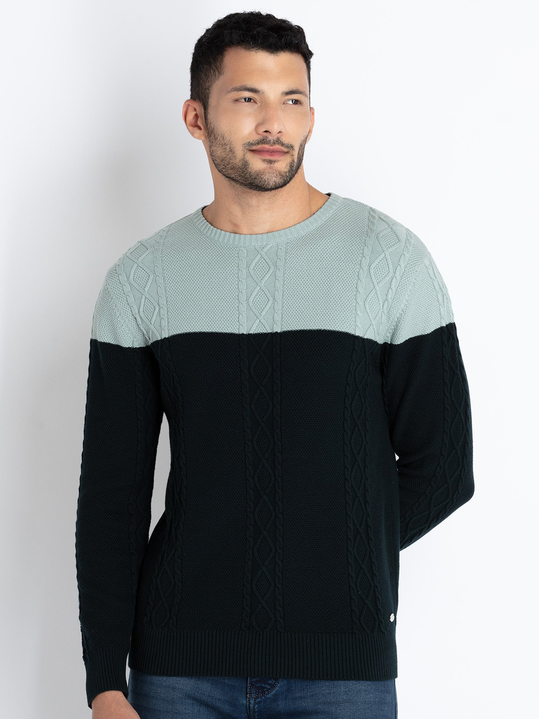 

Status Quo Colourblocked Cotton Pullover, Green