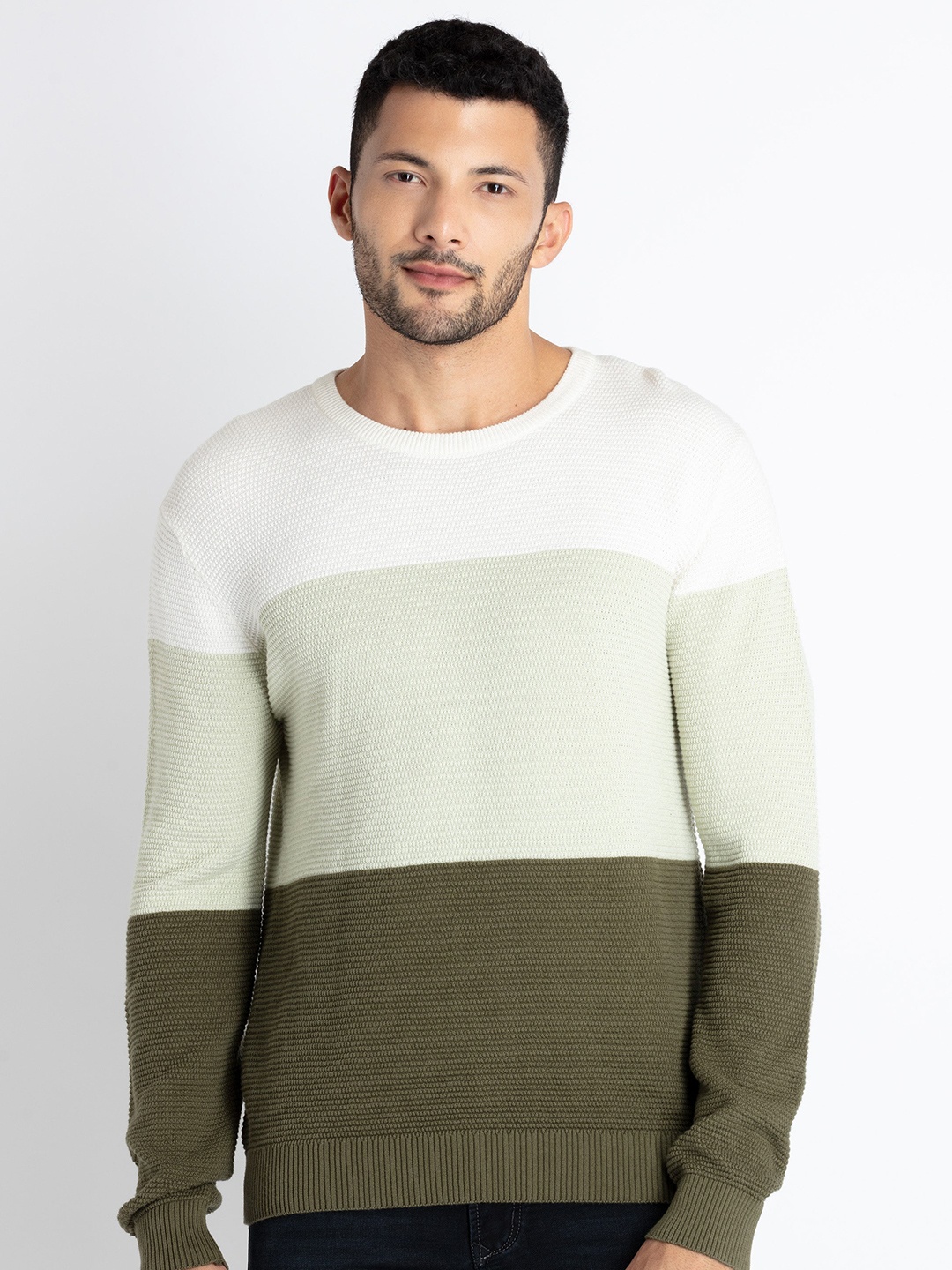 

Status Quo Colourblocked Cotton Pullover, White