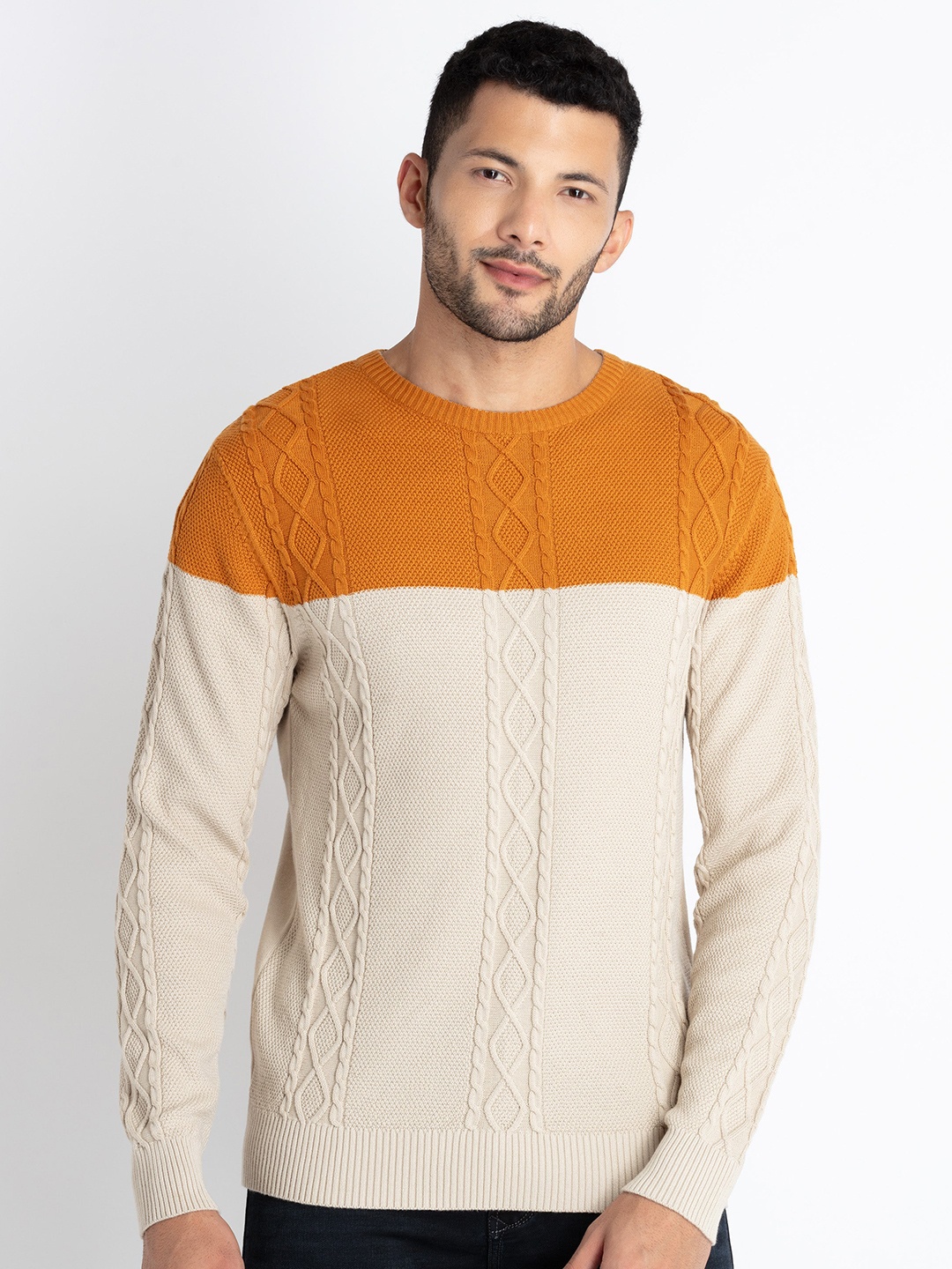 

Status Quo Colourblocked Cotton Pullover Sweater, Yellow