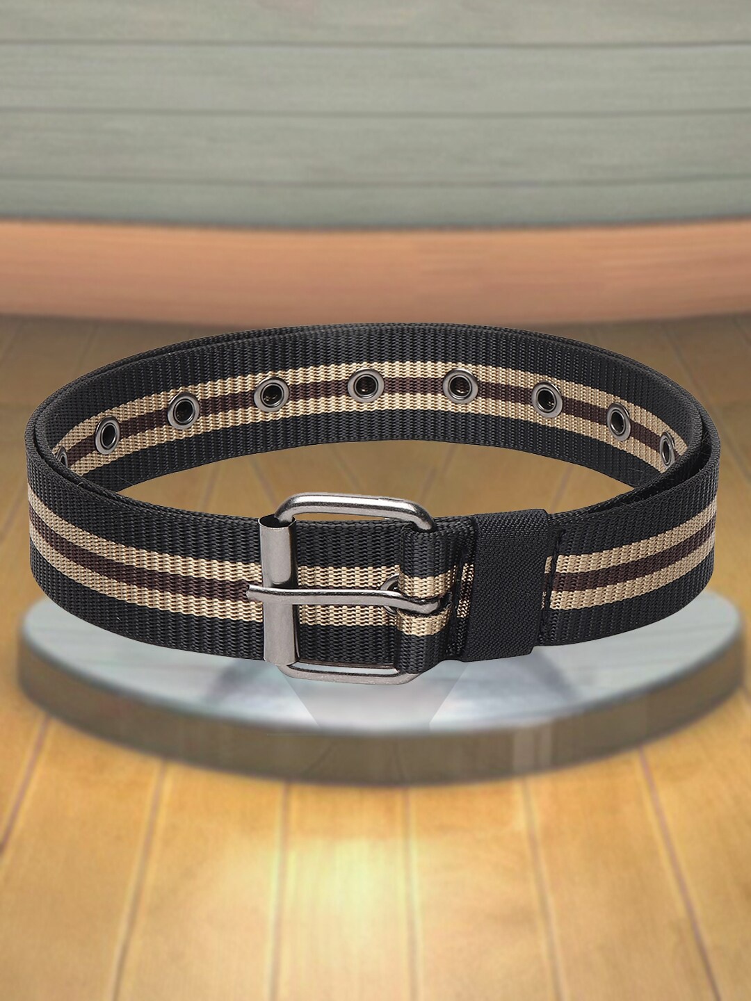 

Mast & Harbour Men Striped Casual Belt, Coffee brown