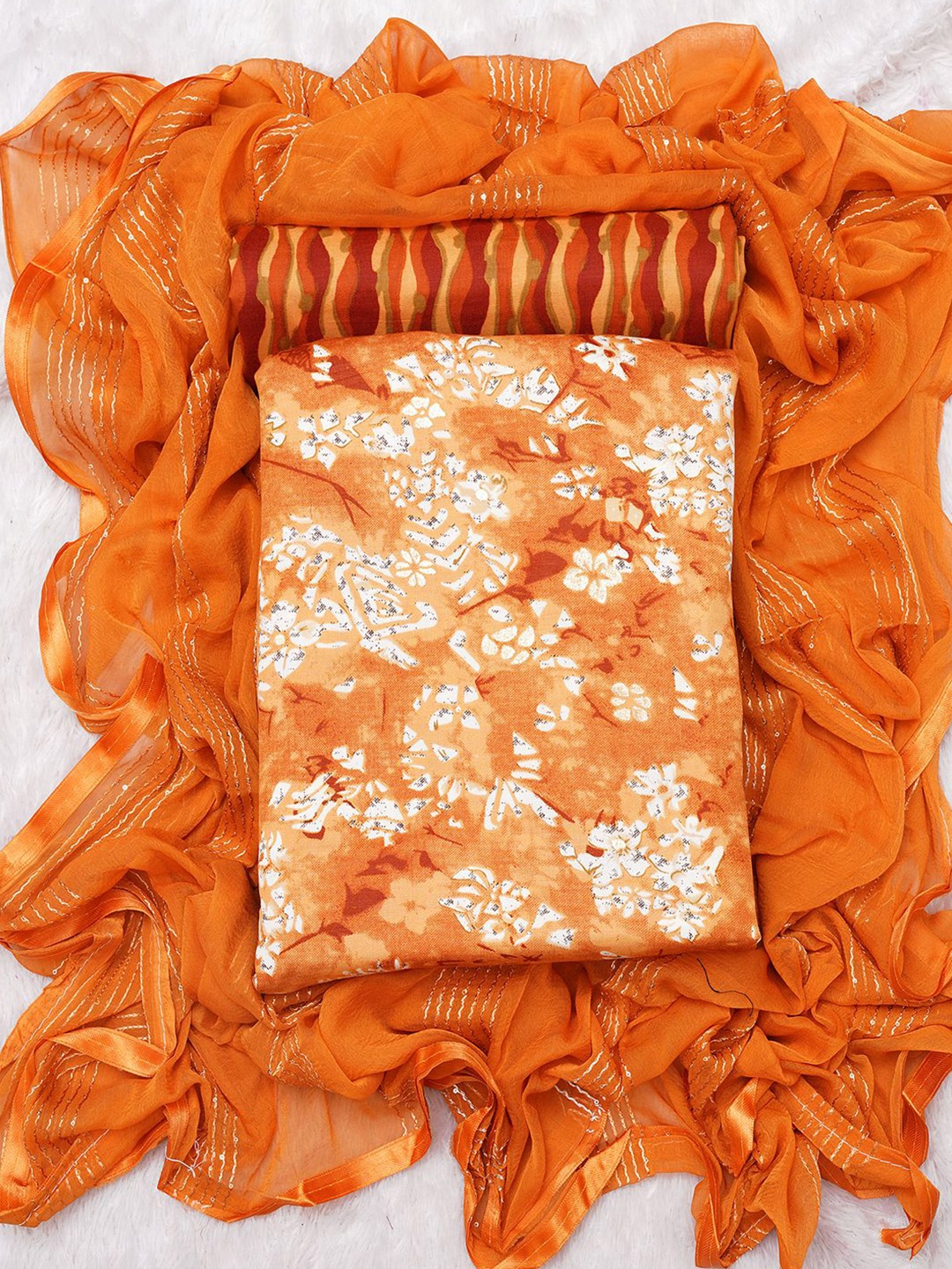 

KALINI Floral Printed Unstitched Dress Material, Orange