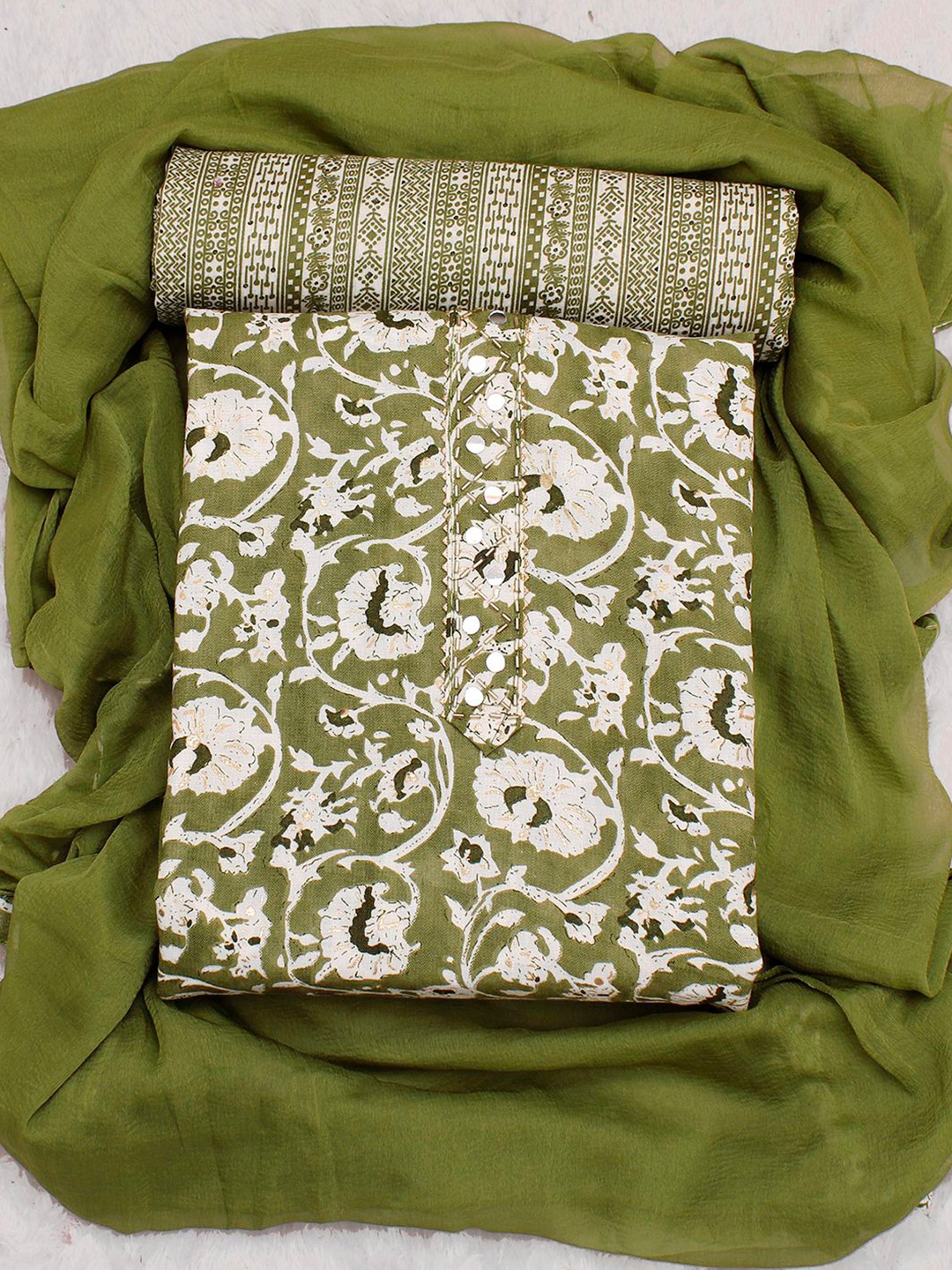 

KALINI Floral Printed Unstitched Dress Material, Green