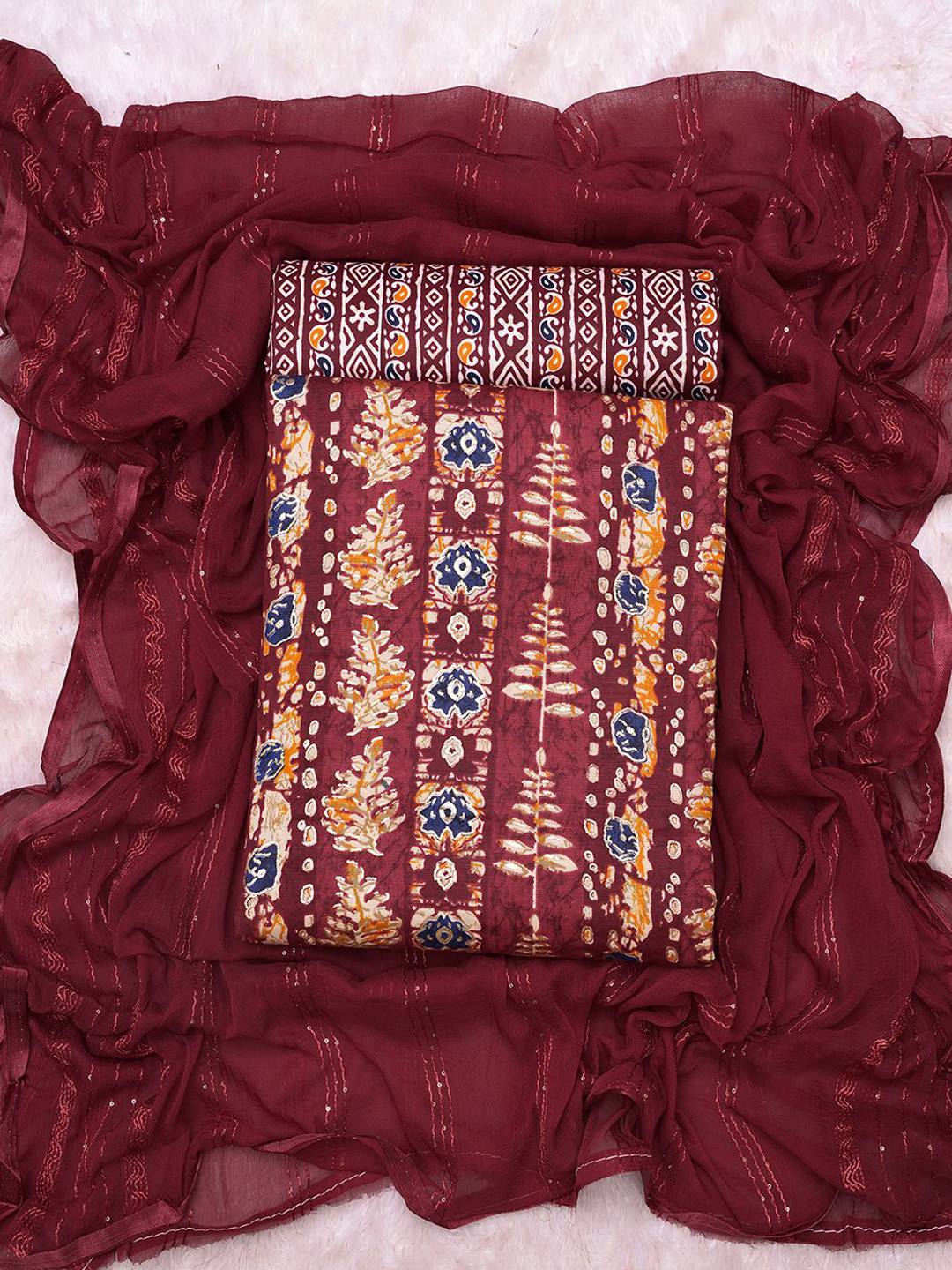 

KALINI Ethnic Motifs Printed Unstitched Dress Material, Maroon