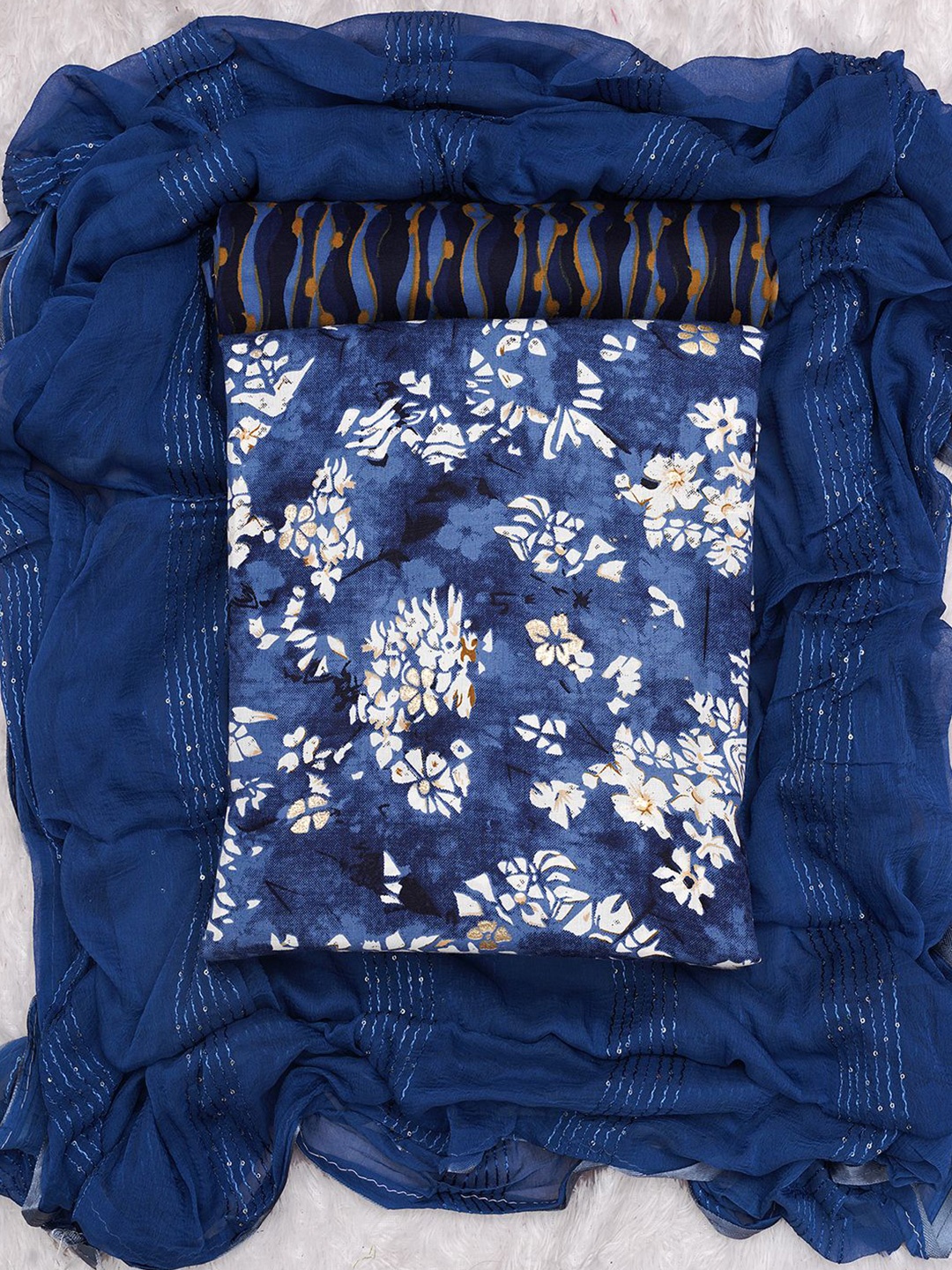 

KALINI Floral Printed Unstitched Dress Material, Navy blue