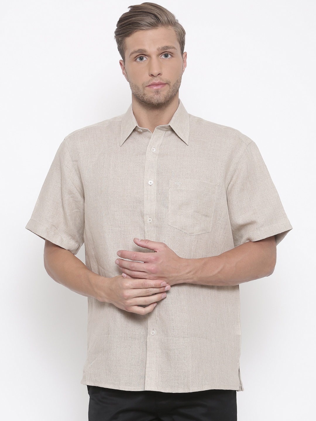 

ColorPlus Men Beige Classic Fit Solid Casual Shirt