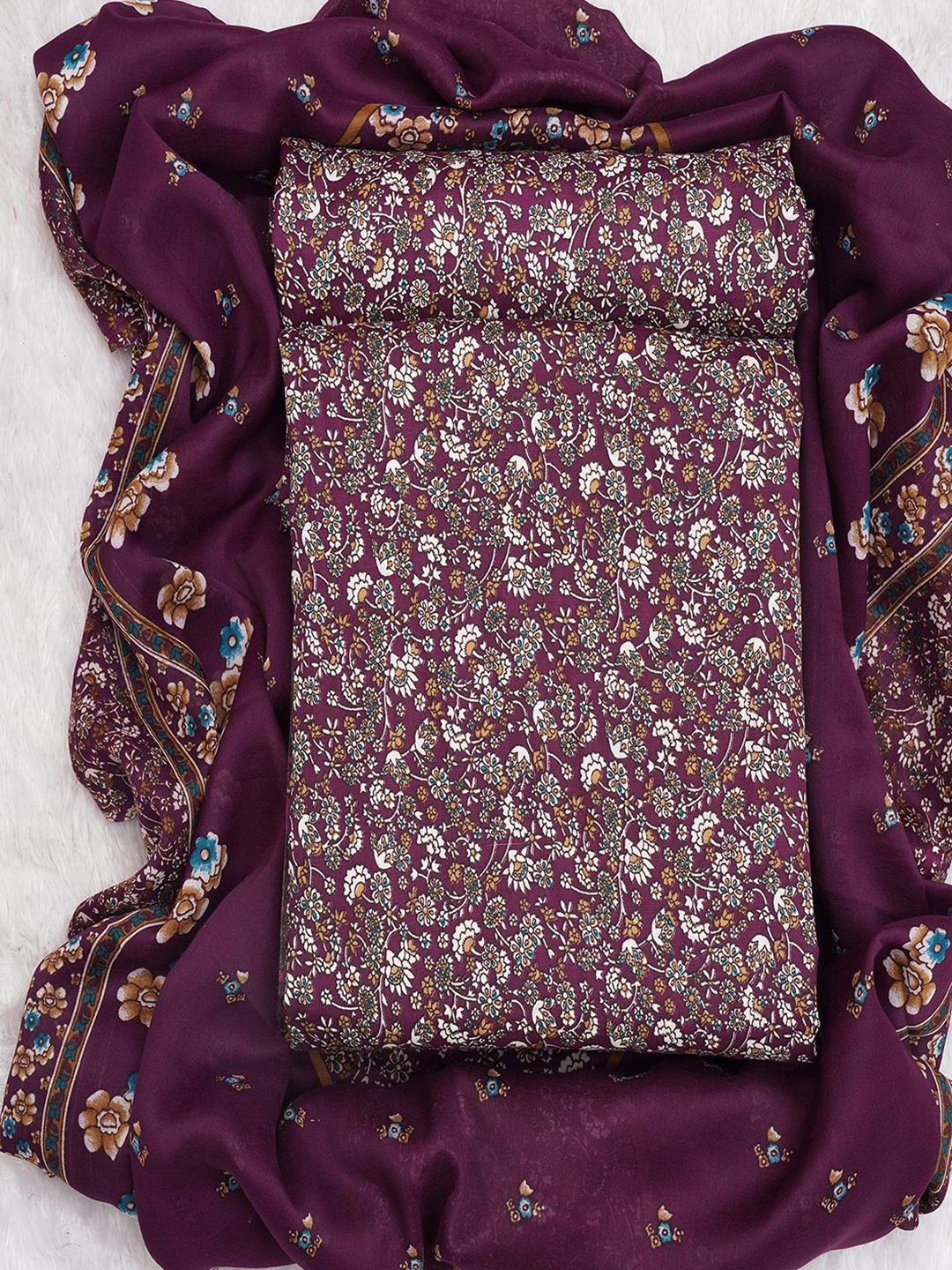 

KALINI Floral Printed Unstitched Dress Material, Purple