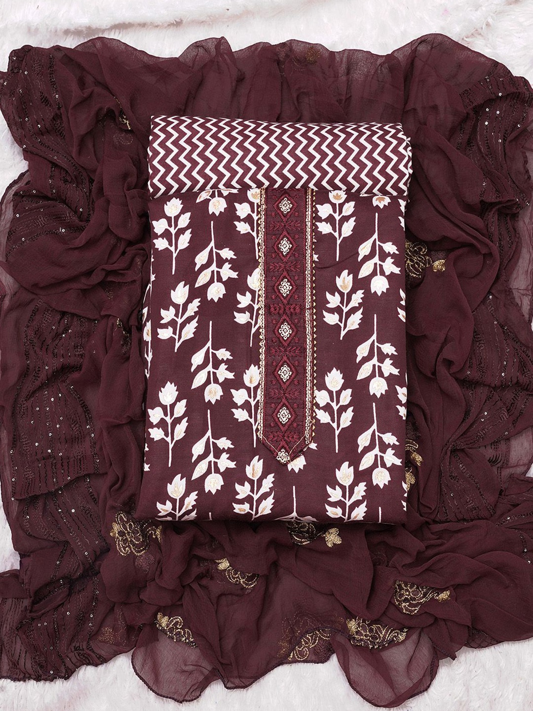

KALINI Floral Printed Unstitched Dress Material, Purple