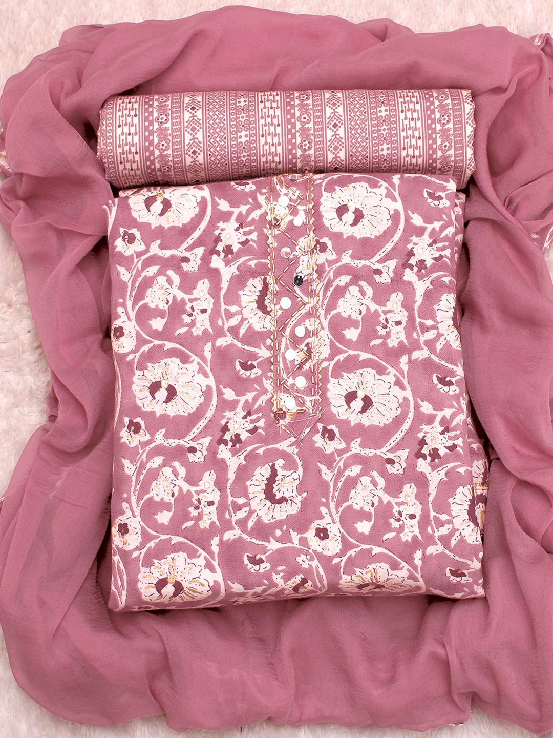 

KALINI Floral Printed Unstitched Dress Material, Peach