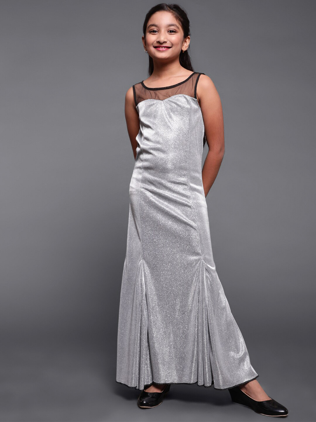 

Aks Kids Girls Embellished Sleeveless Maxi Dress, Silver