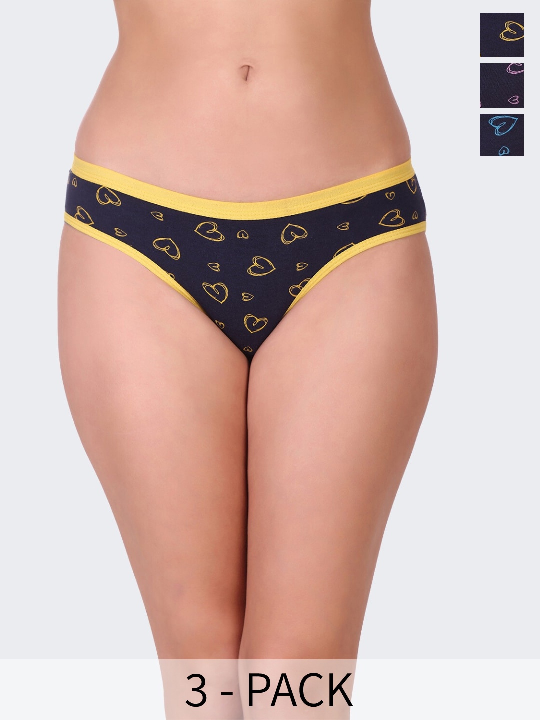 

POOJA RAGENEE Pack Of 3 Printed Anti Bacterial Hipster Briefs, Blue