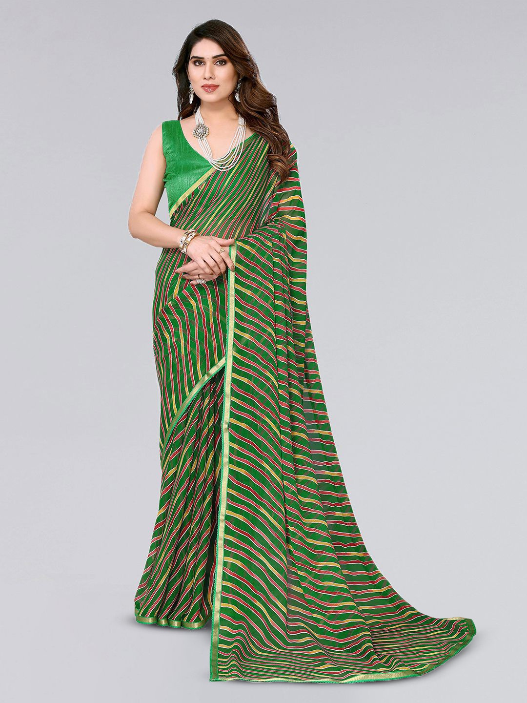 

KALINI Leheriya Printed Saree, Green