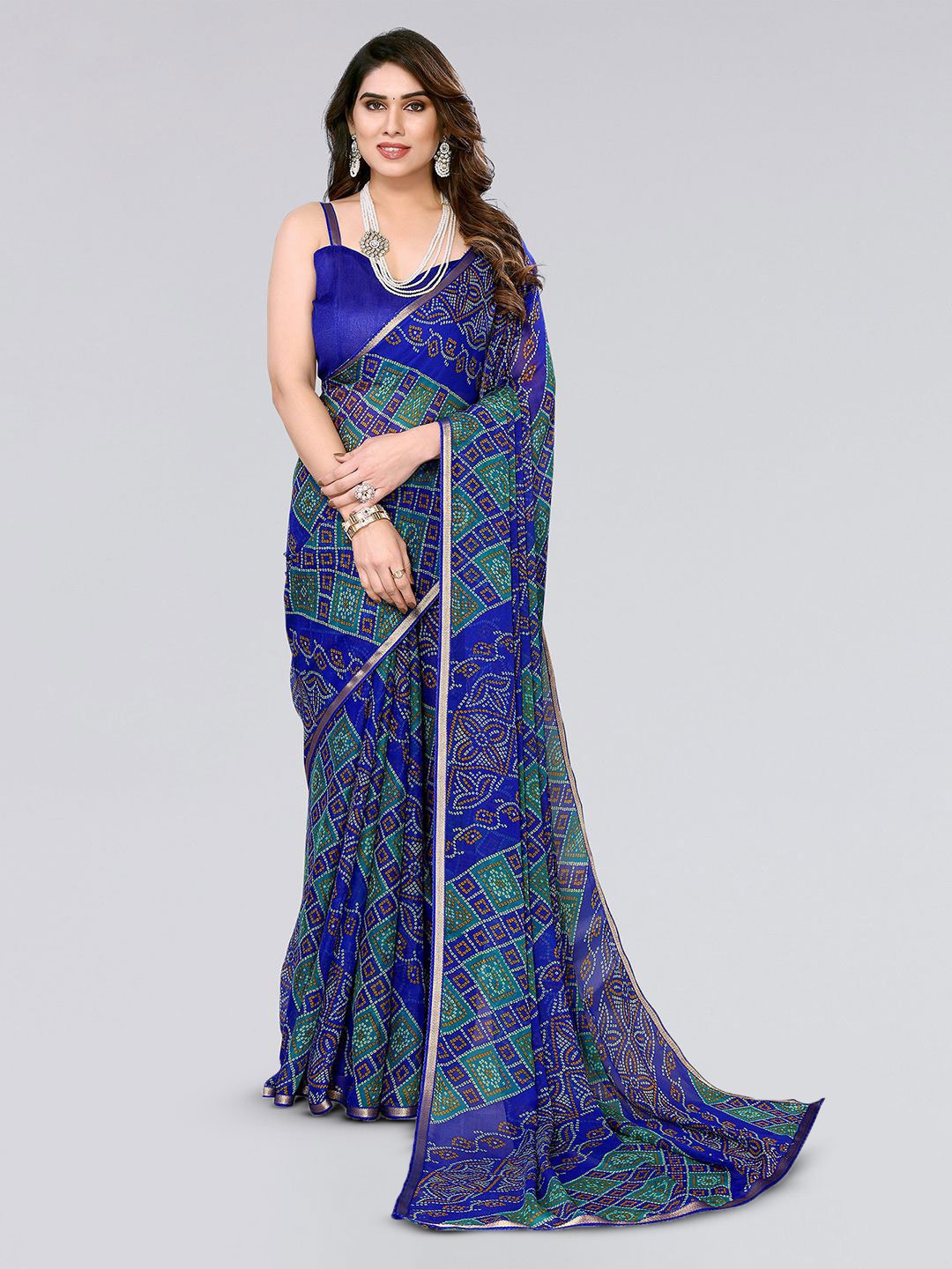 

KALINI Bandhani Printed Saree, Blue