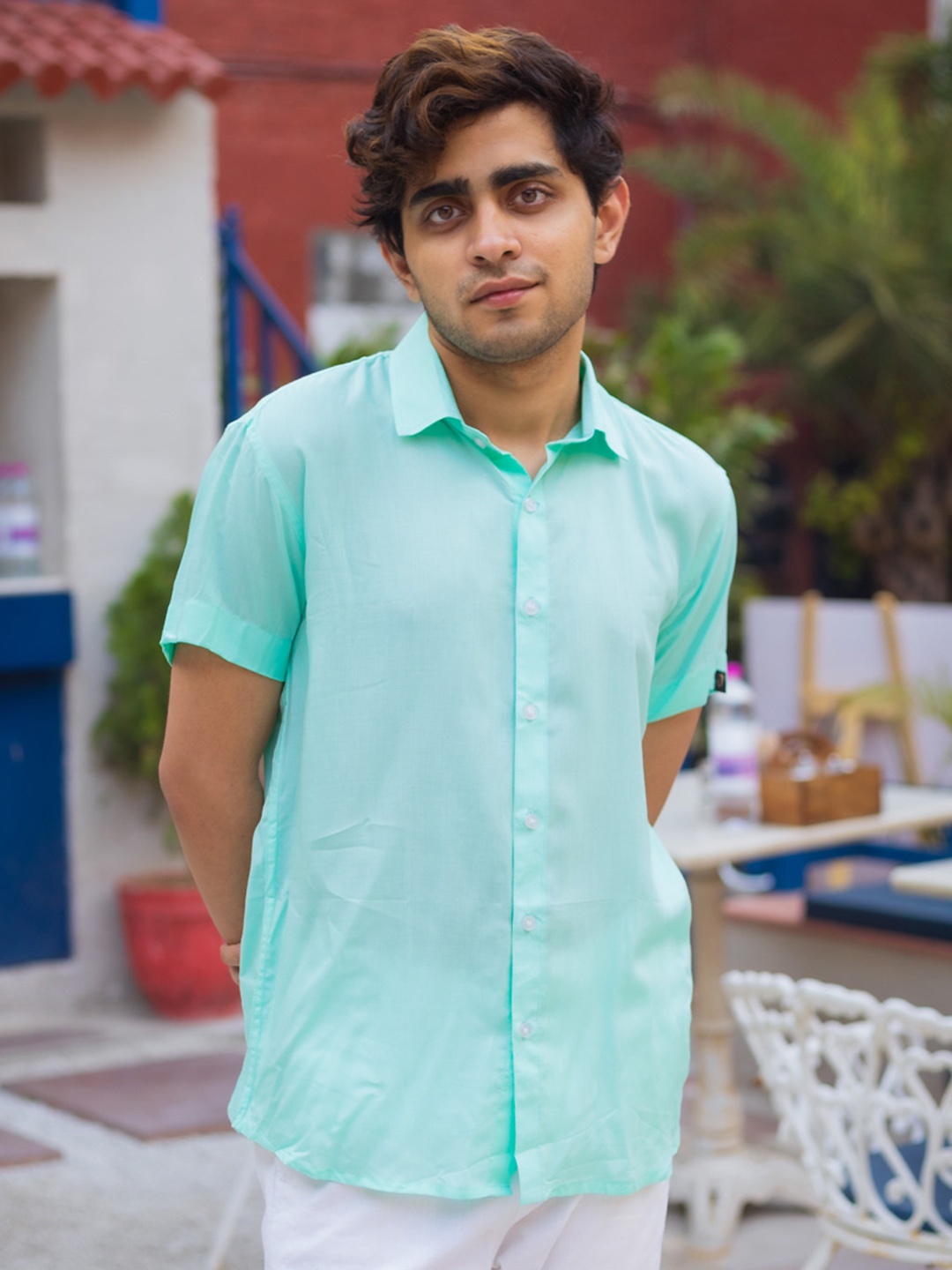

JAVINISHKA Spread Collar Indian Slim Slim Fit Casual Shirt, Sea green