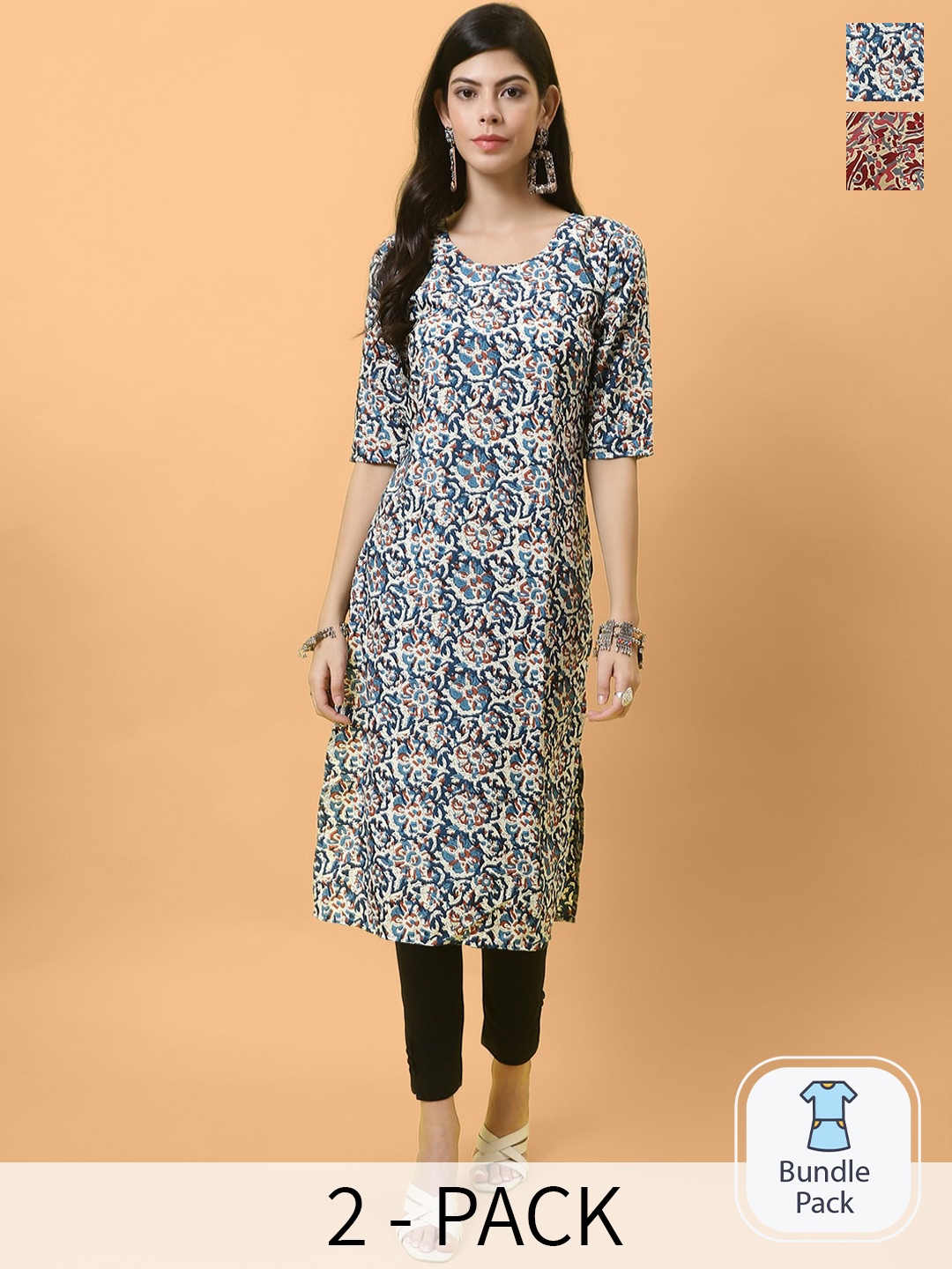 

Ethnic basket Selection Of 2 Floral Printed Crepe Kurta, Blue